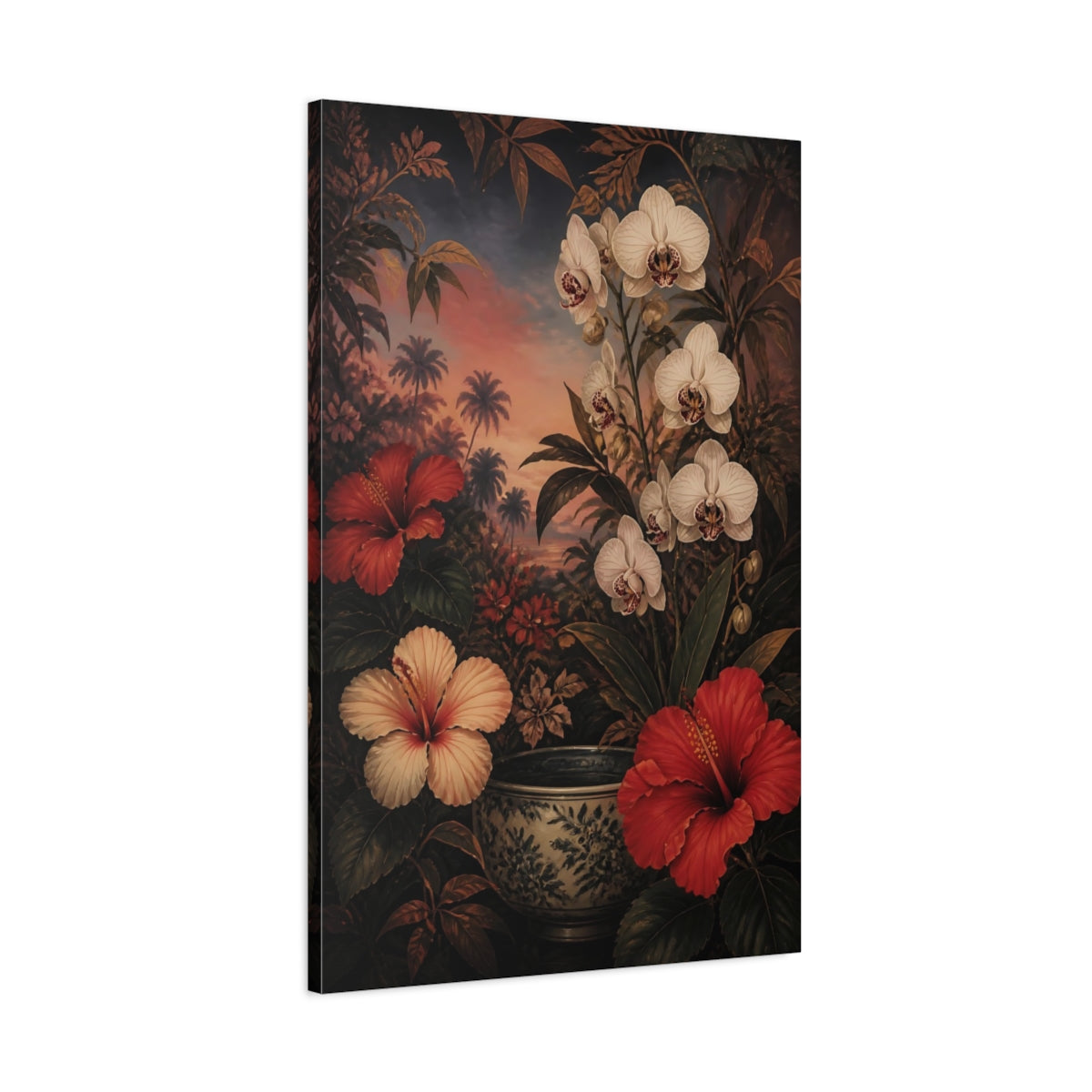 Main Mockup. Orchid And Hibiscus Flowers shown as canvas print