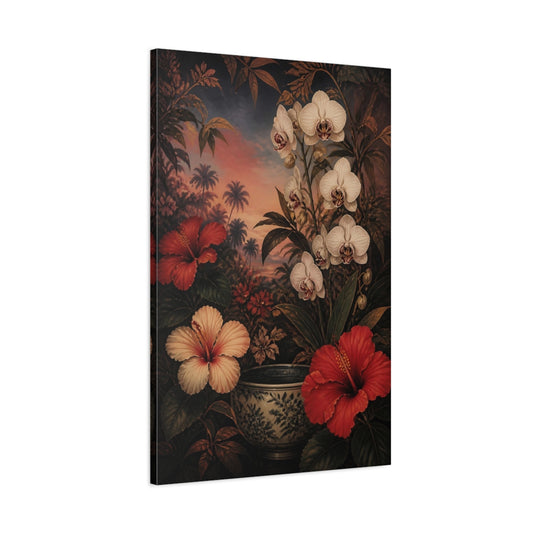 Main Mockup. Orchid And Hibiscus Flowers shown as canvas print