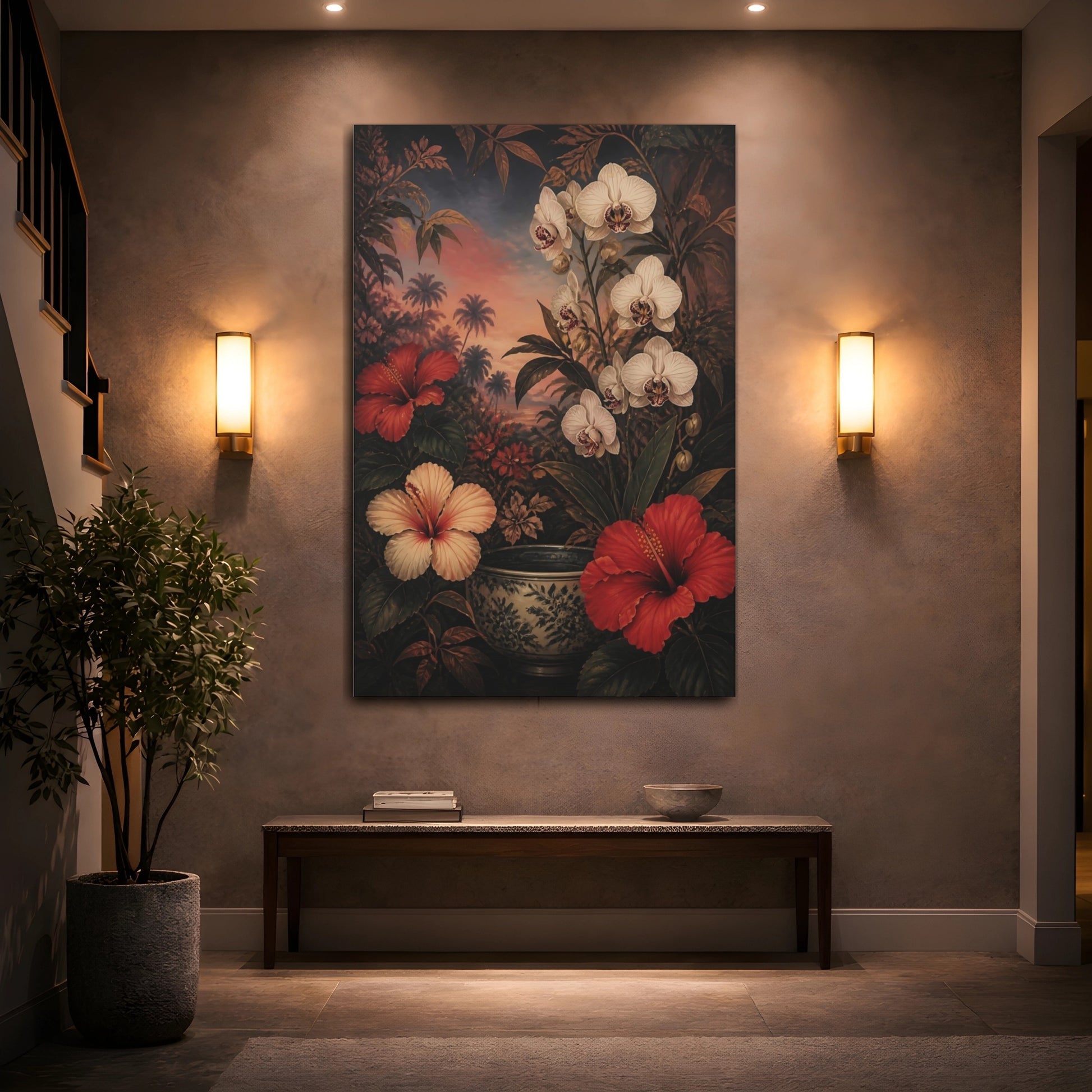 Mockup 2. Orchid And Hibiscus Flowers shown as canvas print