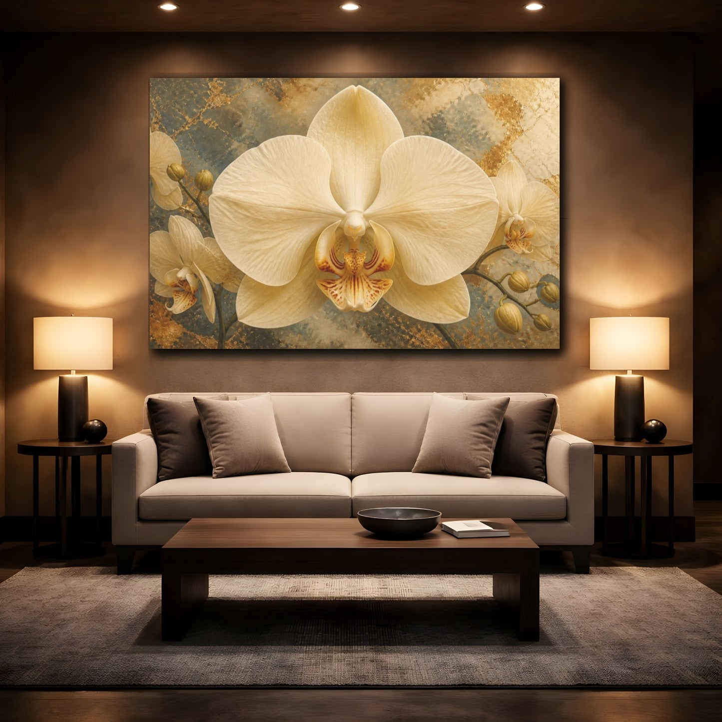 Mockup 2. Orchid Flower Elegance shown as canvas print
