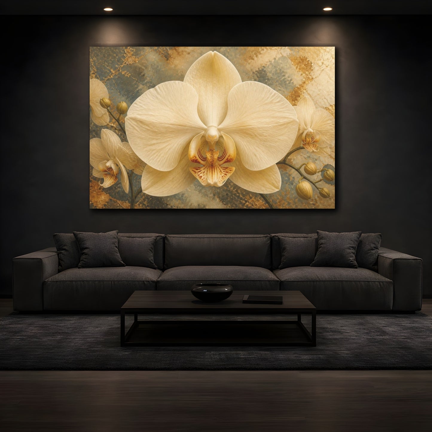 Mockup 3. Orchid Flower Elegance shown as canvas print