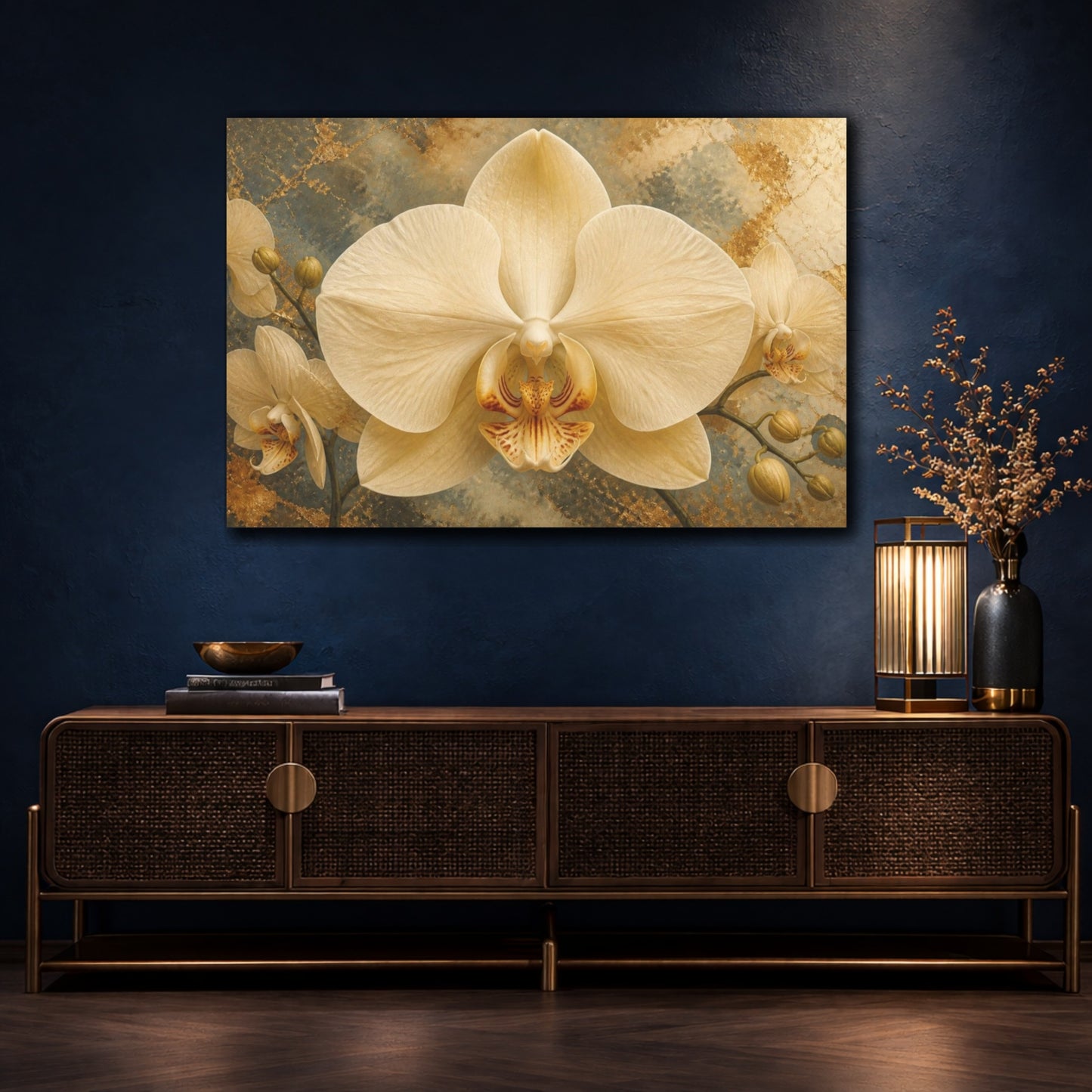 Mockup 4. Orchid Flower Elegance shown as canvas print