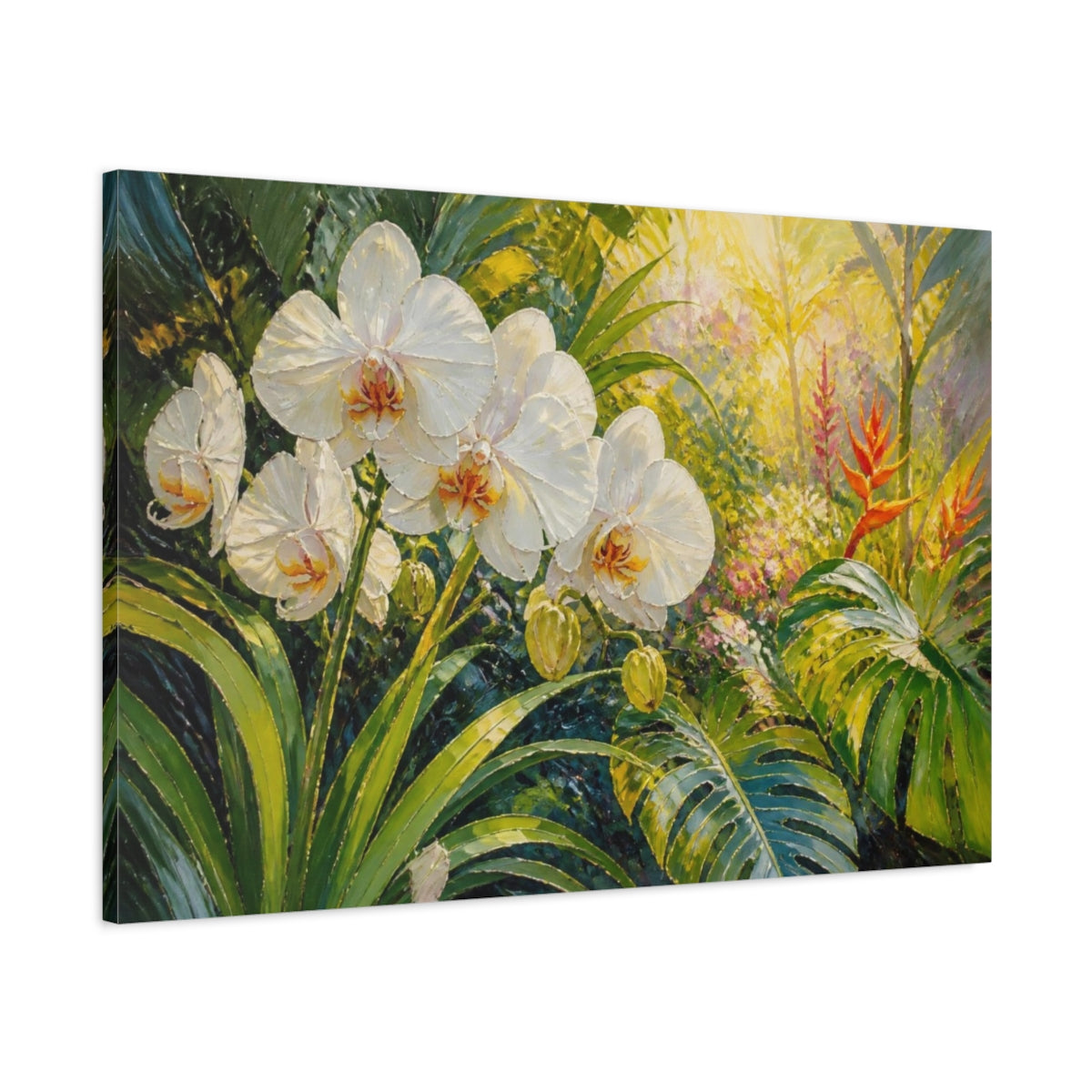 Main Mockup. Orchid Flowers In Sunlight shown as canvas print
