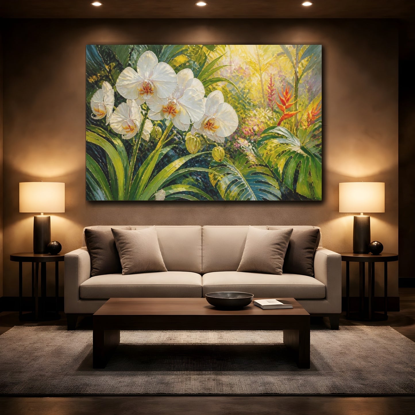 Mockup 2. Orchid Flowers In Sunlight shown as canvas print