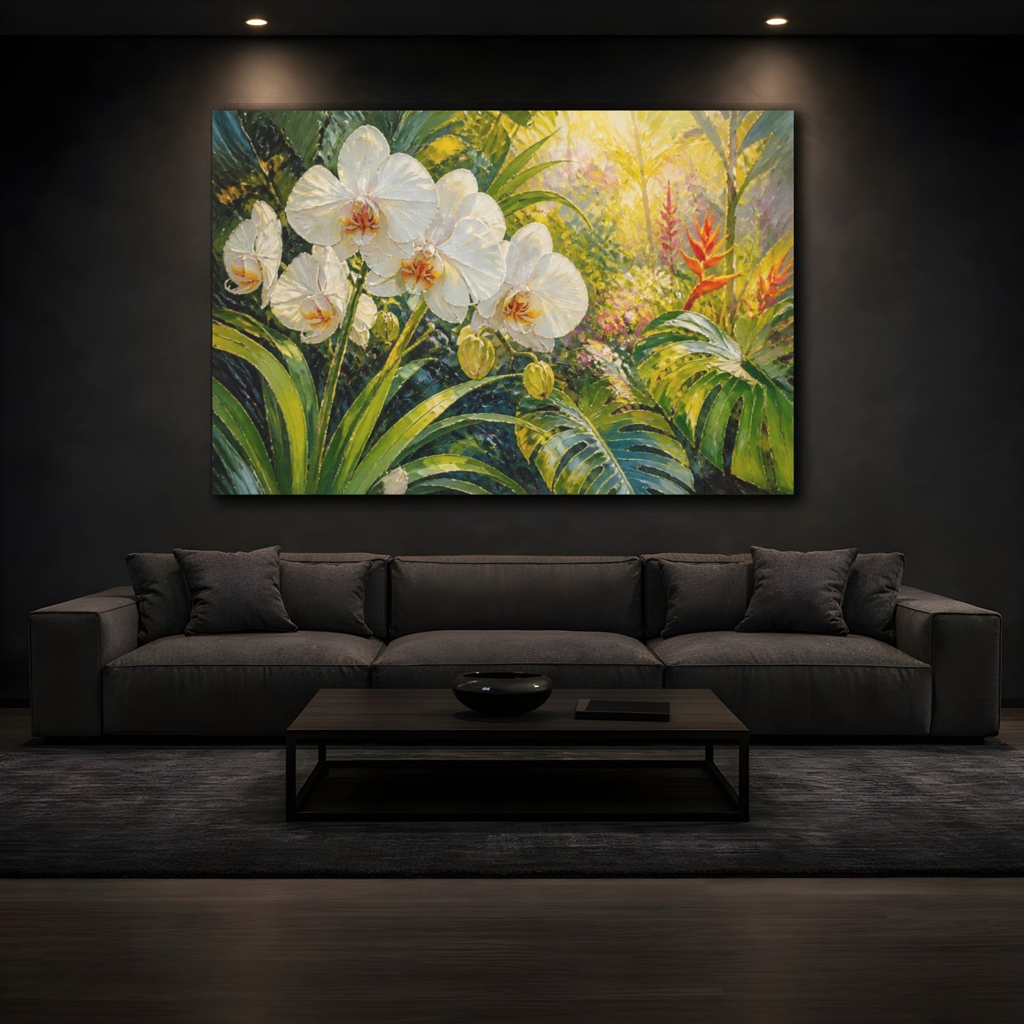 Mockup 3. Orchid Flowers In Sunlight shown as canvas print