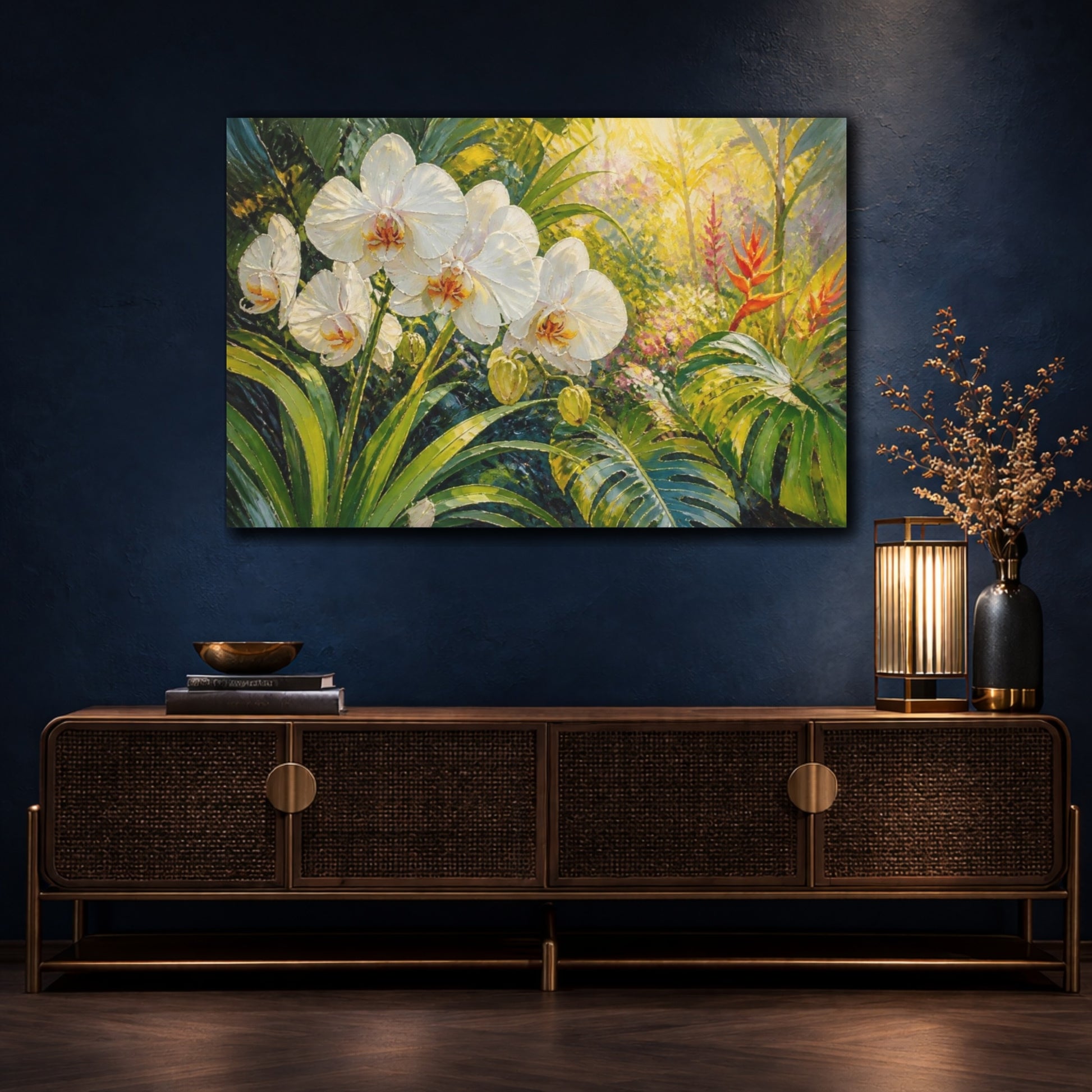 Mockup 4. Orchid Flowers In Sunlight shown as canvas print