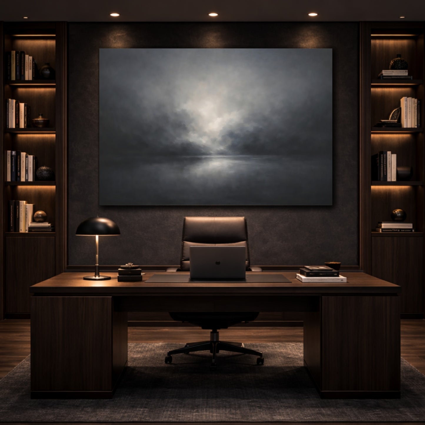 Mockup 4. Organic Abstract Dark Ash Minimal Gradient shown as stretched canvas wall art