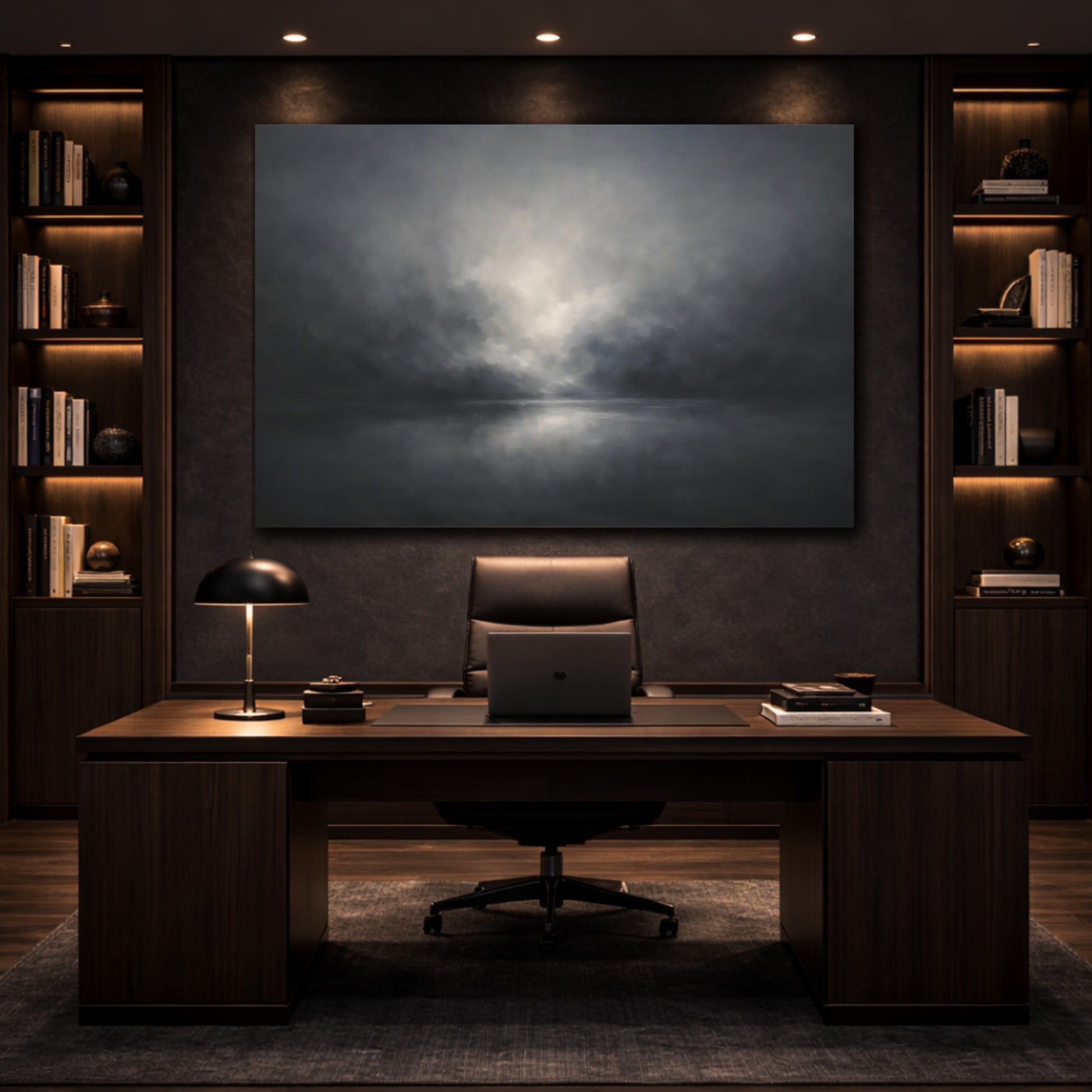 Mockup 4. Organic Abstract Dark Ash Minimal Gradient shown as stretched canvas wall art
