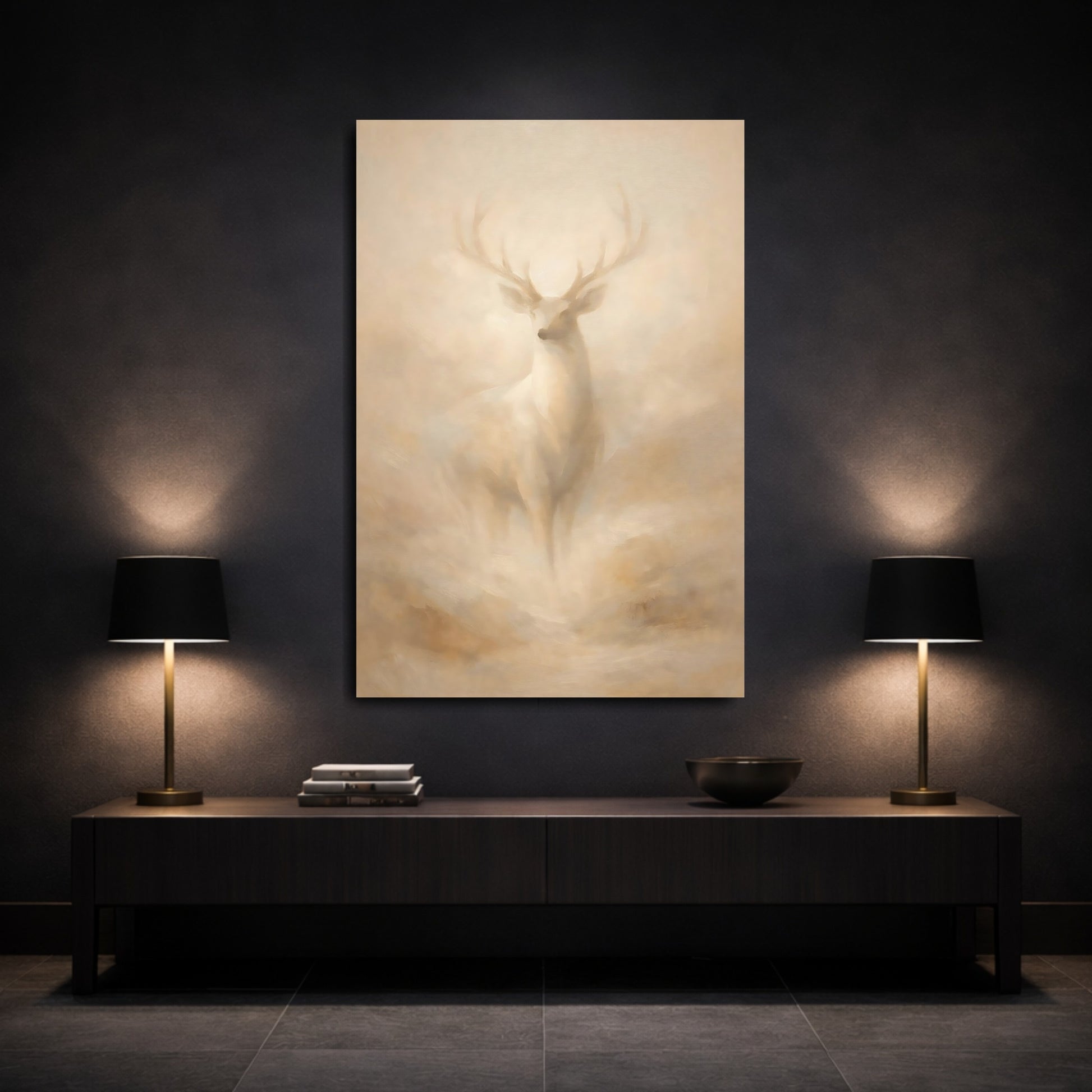 Mockup 2. Organic Abstract Deer Minimal Form shown as stretched canvas wall art
