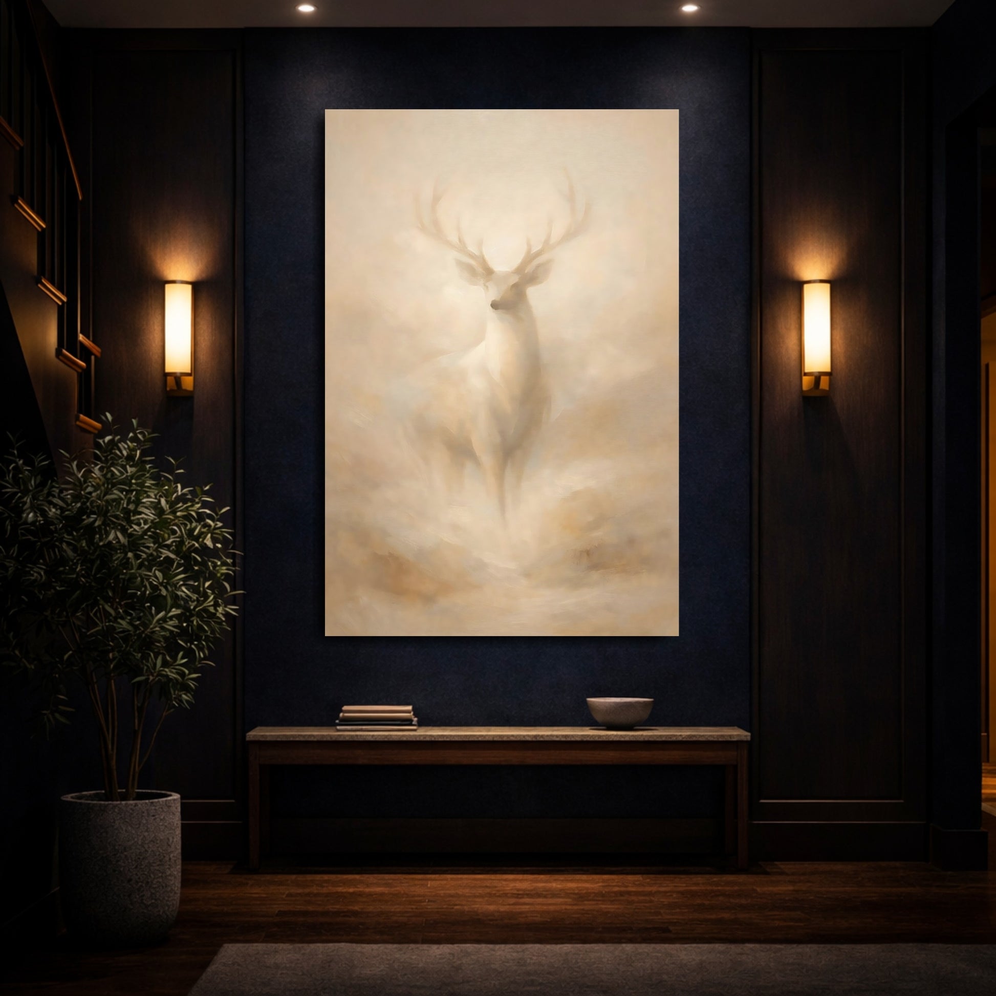 Mockup 3. Organic Abstract Deer Minimal Form shown as stretched canvas wall art