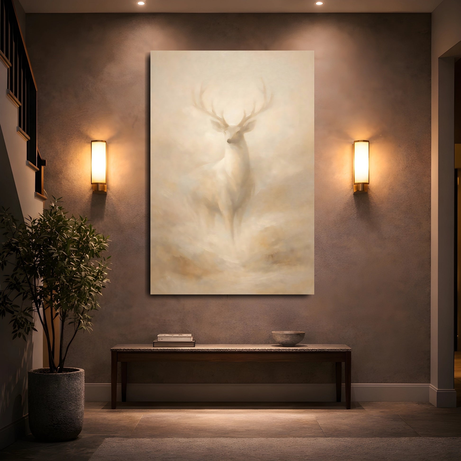 Mockup 4. Organic Abstract Deer Minimal Form shown as stretched canvas wall art