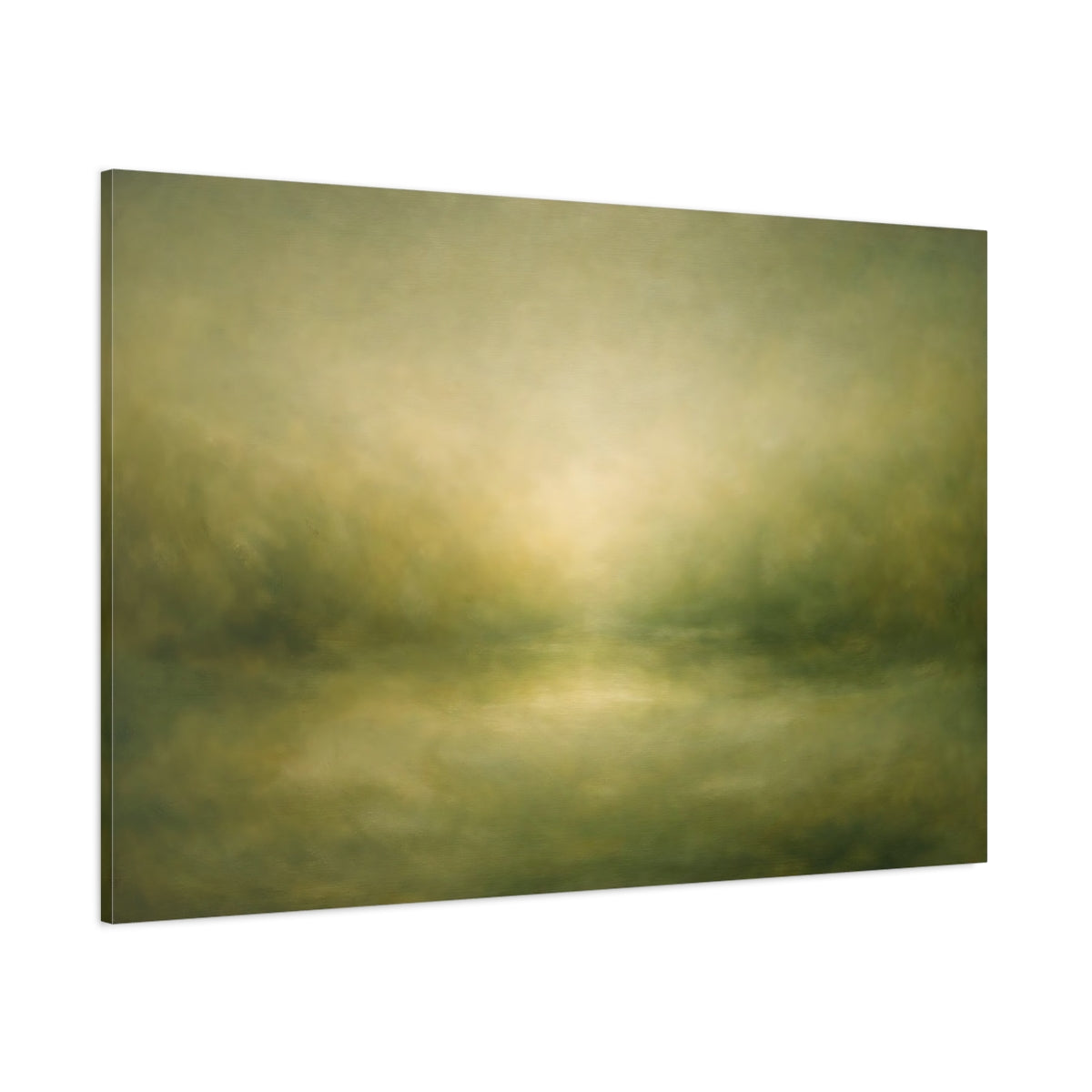 Main Mockup. Organic Abstract Soft Olive Green Fade shown as stretched canvas wall art