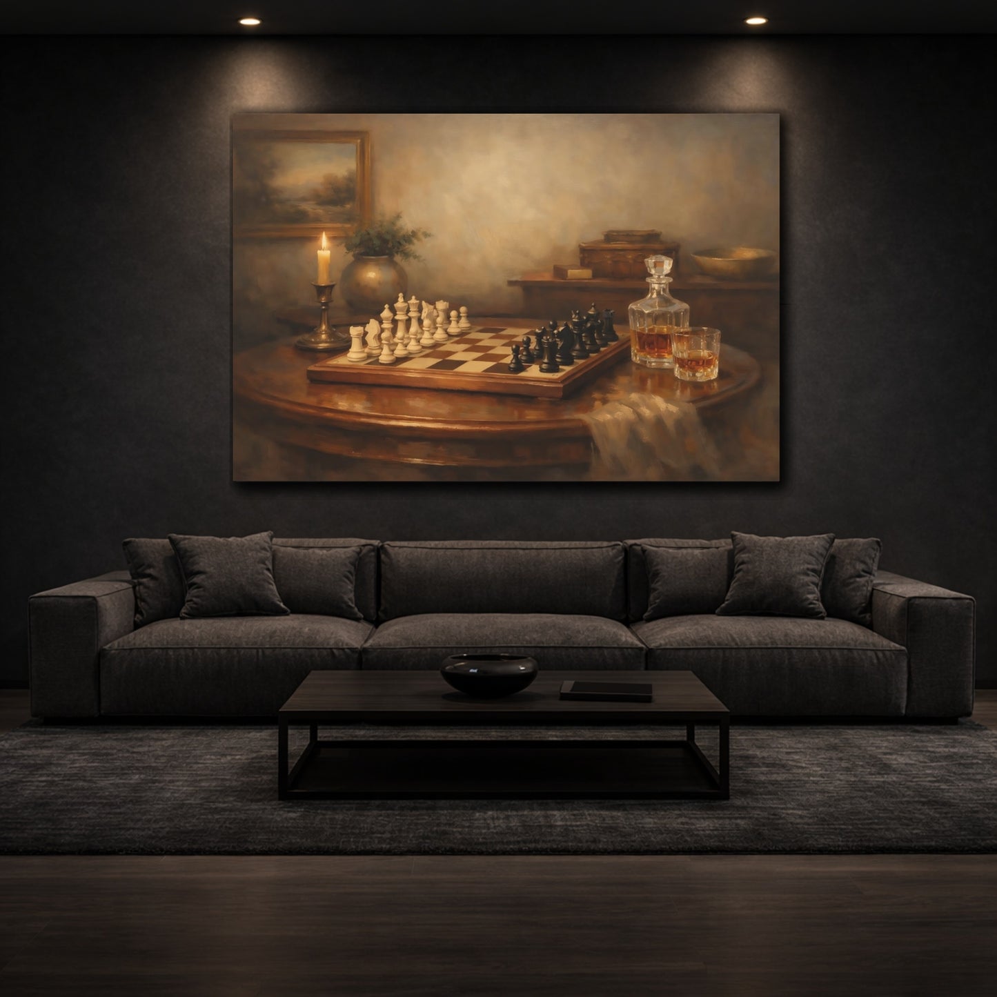 Mockup 2. Organic Chess Table Interior Composition shown as stretched canvas wall art