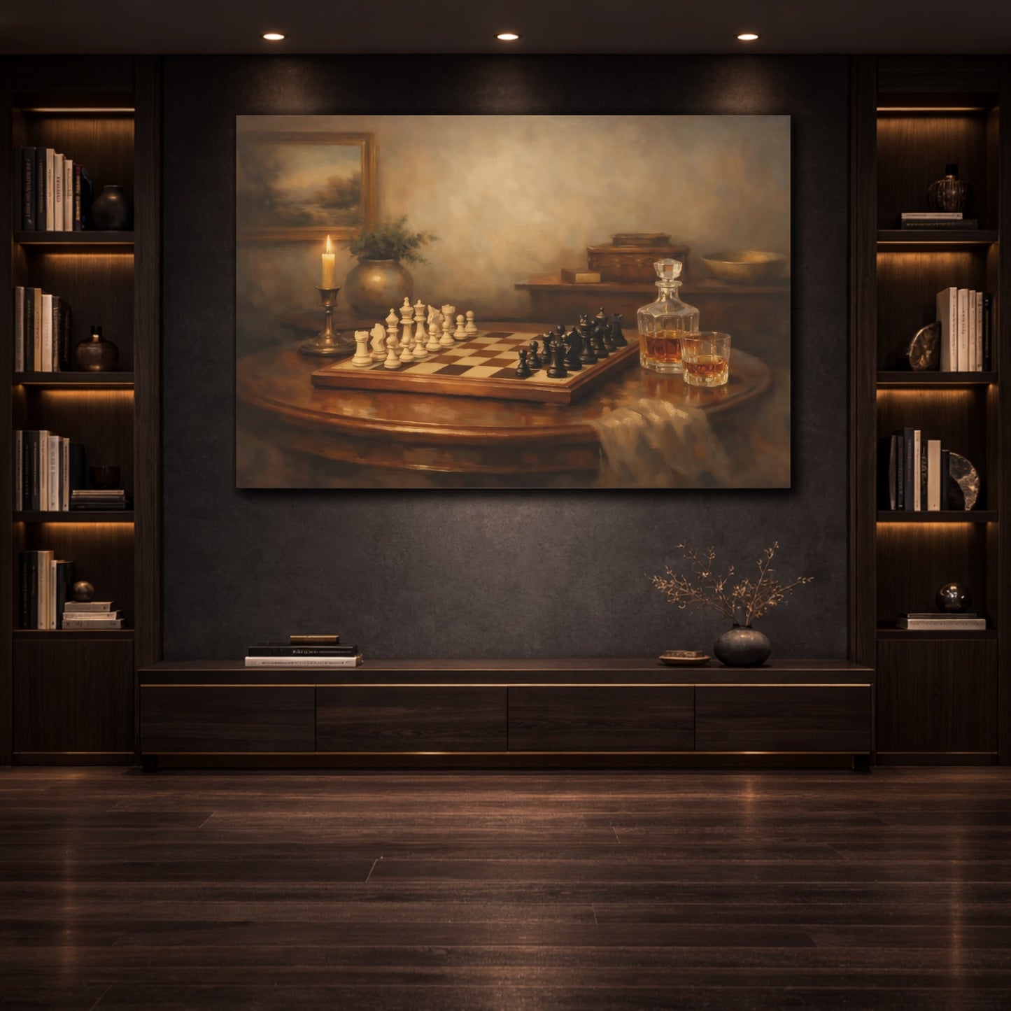 Mockup 3. Organic Chess Table Interior Composition shown as stretched canvas wall art