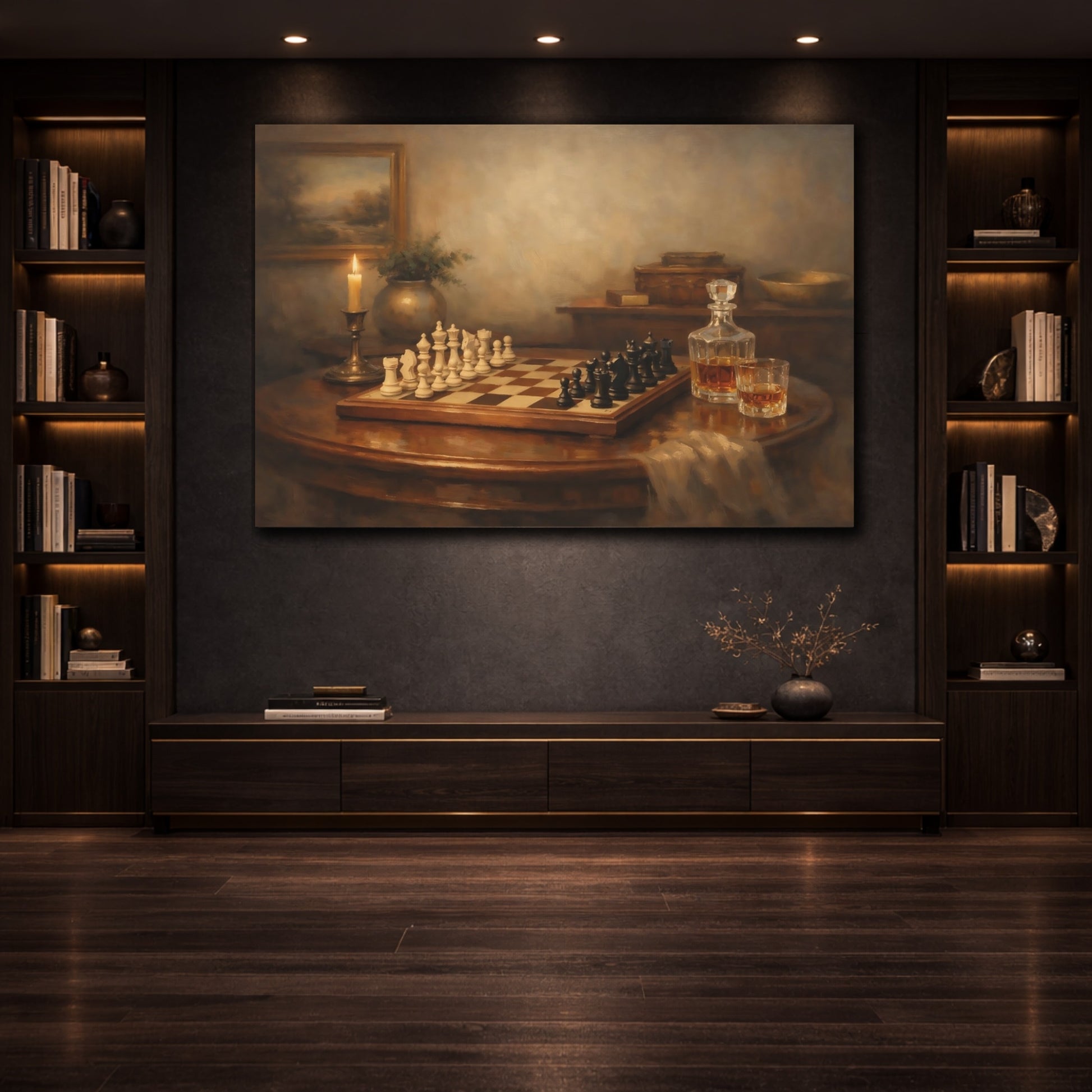 Mockup 3. Organic Chess Table Interior Composition shown as stretched canvas wall art