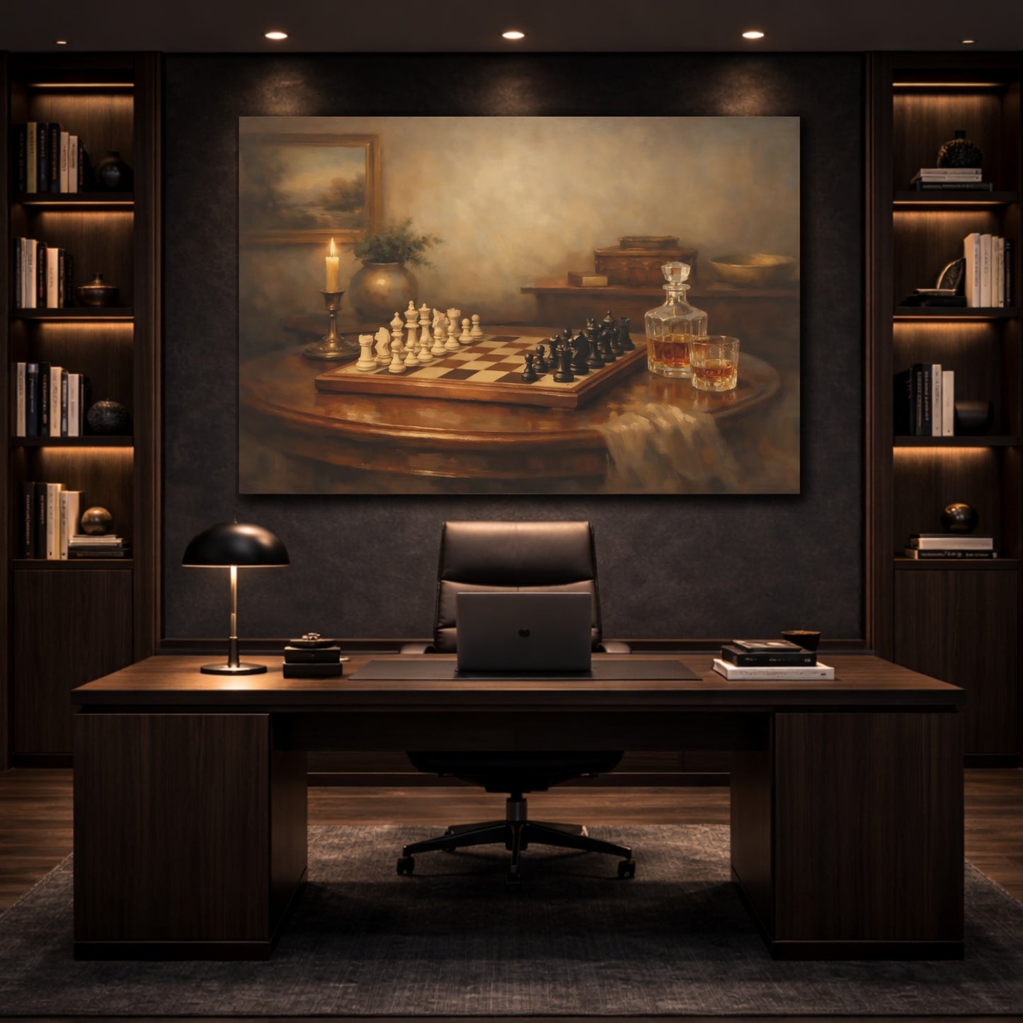 Mockup 4. Organic Chess Table Interior Composition shown as stretched canvas wall art