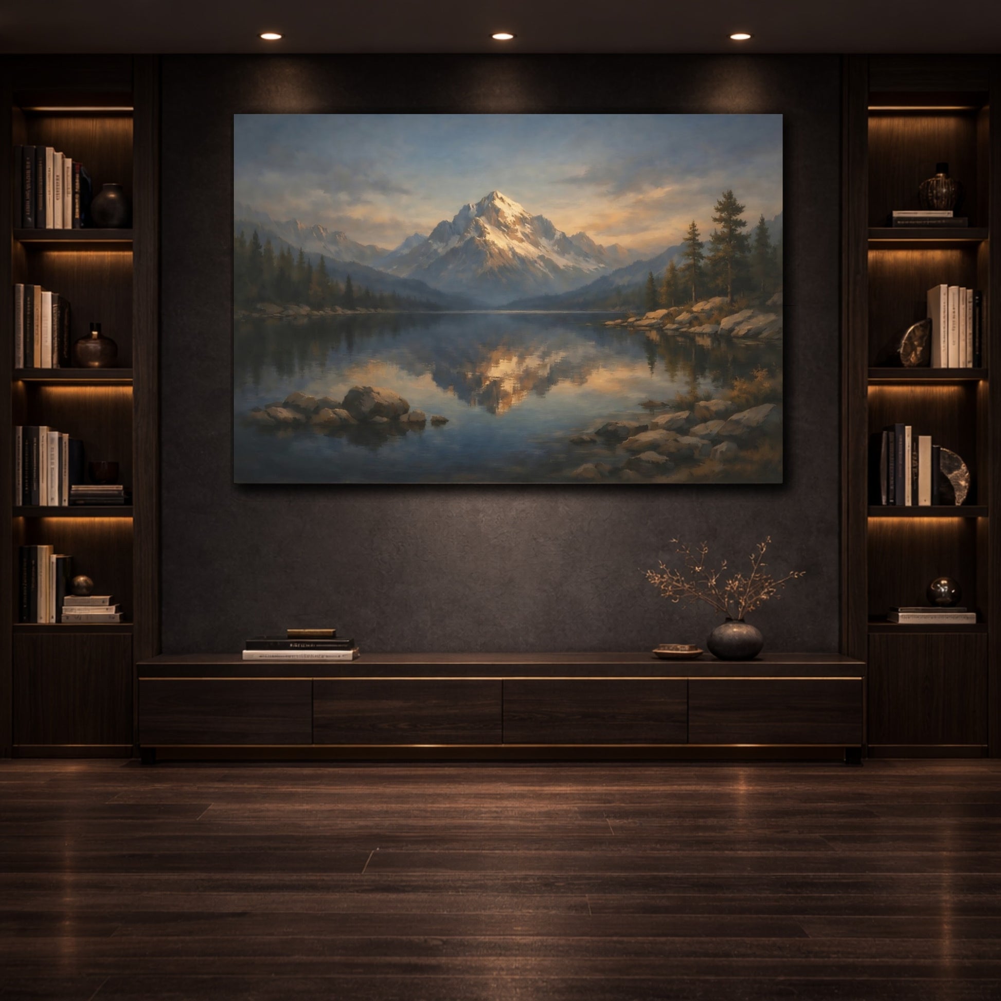 Mockup 3. Organic Dark Room Contrast Composition shown as stretched canvas wall art
