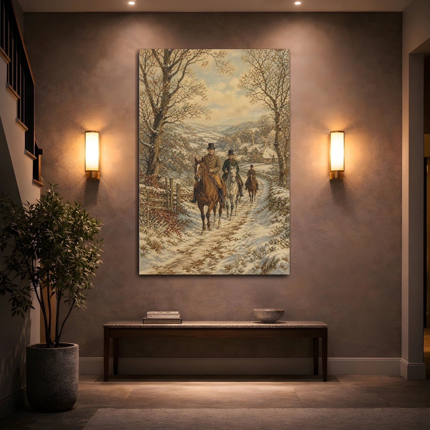 Ornamental Pastoral Tapestry Painting Style Horse Canvas Wall Art Print – Traditional Living Room, Above Couch - YesArtYes