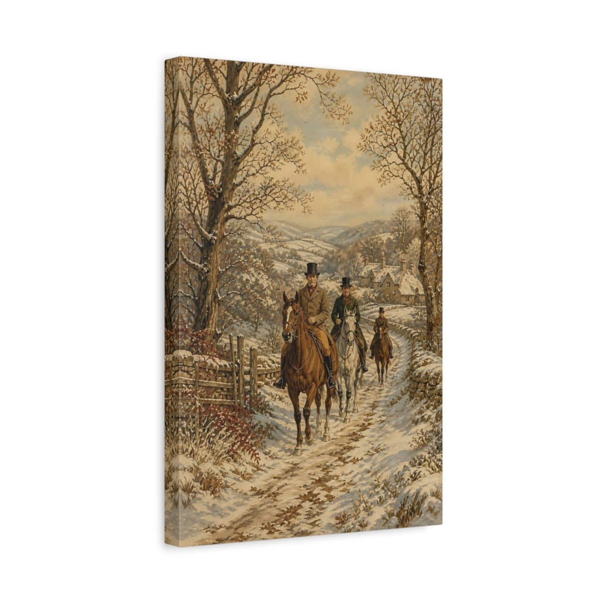 Ornamental Pastoral Tapestry Painting Style Horse Canvas Wall Art Print – Traditional Living Room, Above Couch - YesArtYes