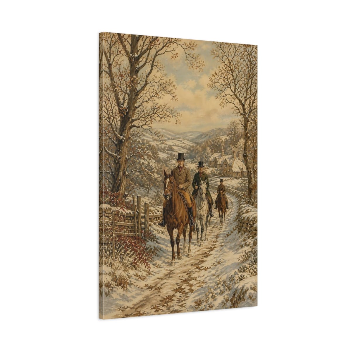 Ornamental Pastoral Tapestry Painting Style Horse Canvas Wall Art Print – Traditional Living Room, Above Couch - YesArtYes