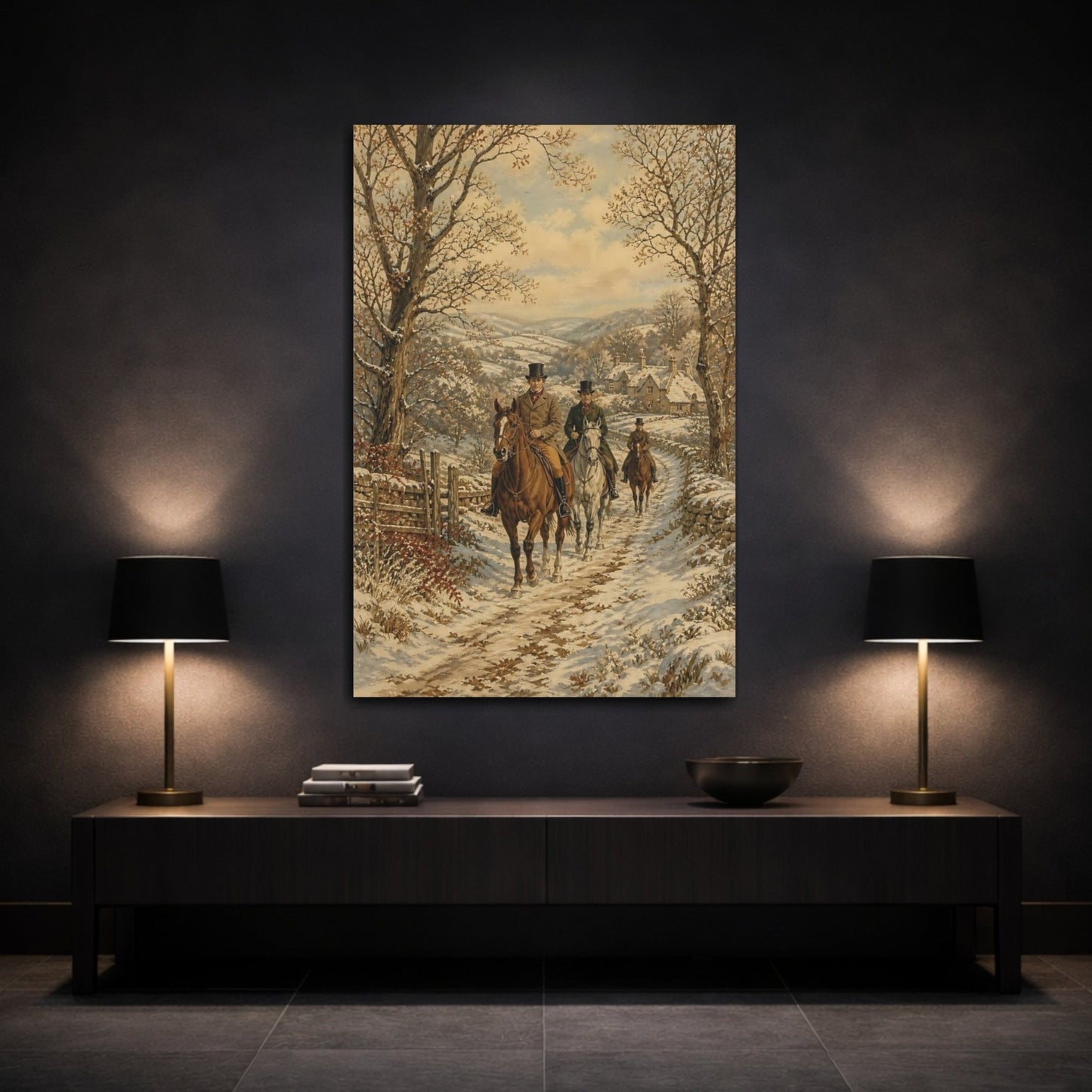 Ornamental Pastoral Tapestry Painting Style Horse Canvas Wall Art Print – Traditional Living Room, Above Couch - YesArtYes