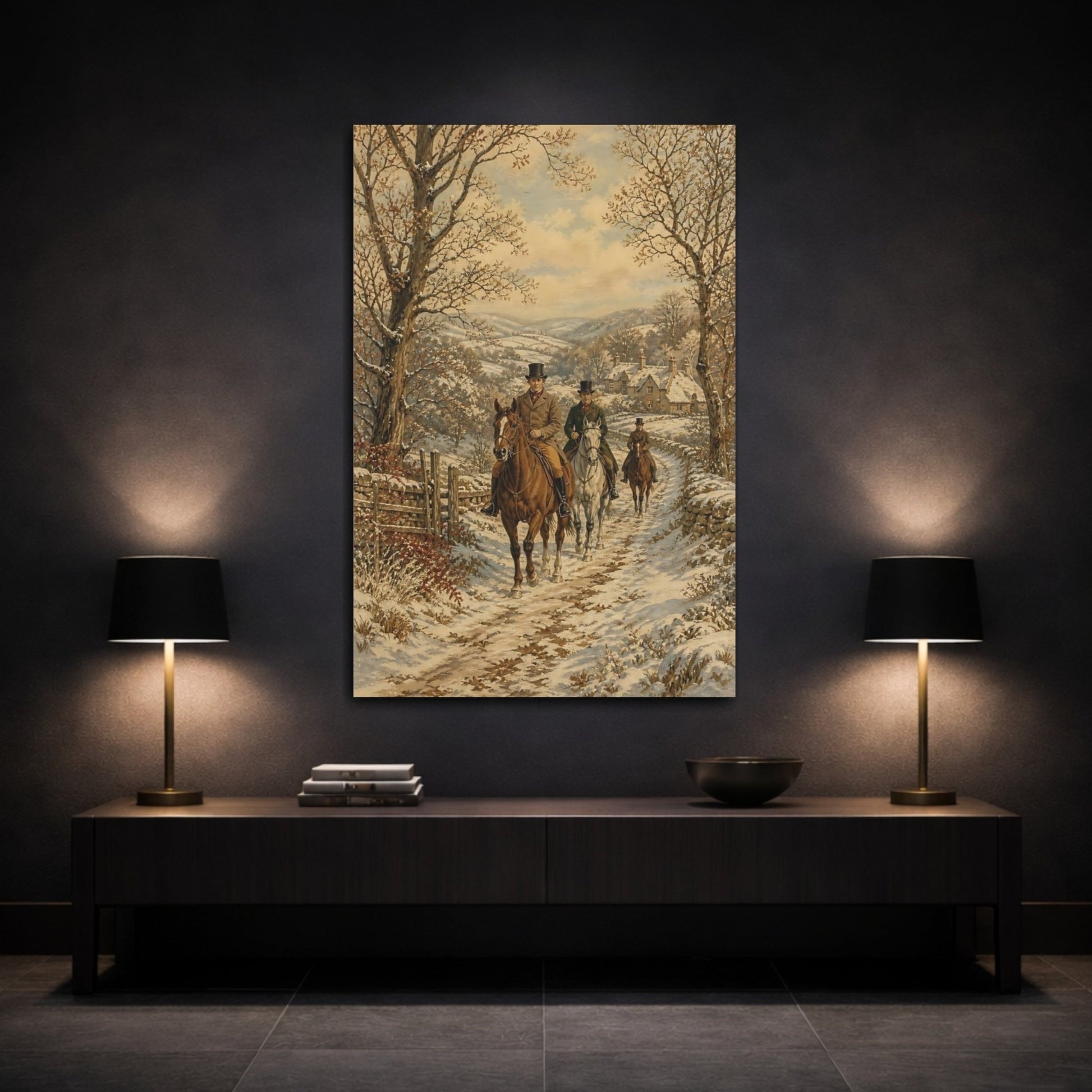 Ornamental Pastoral Tapestry Painting Style Horse Canvas Wall Art Print – Traditional Living Room, Above Couch - YesArtYes
