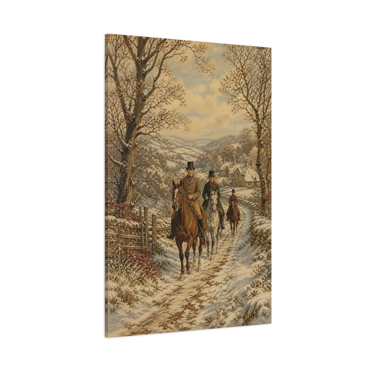 Ornamental Pastoral Tapestry Painting Style Horse Canvas Wall Art Print – Traditional Living Room, Above Couch - YesArtYes