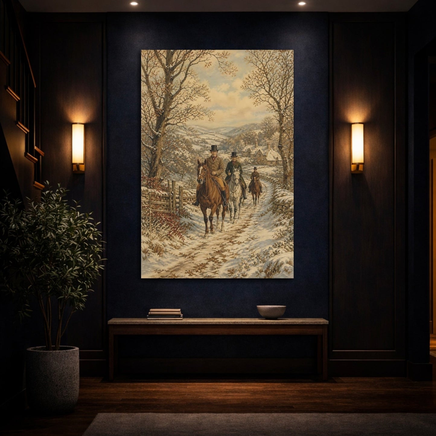 Ornamental Pastoral Tapestry Painting Style Horse Canvas Wall Art Print – Traditional Living Room, Above Couch - YesArtYes