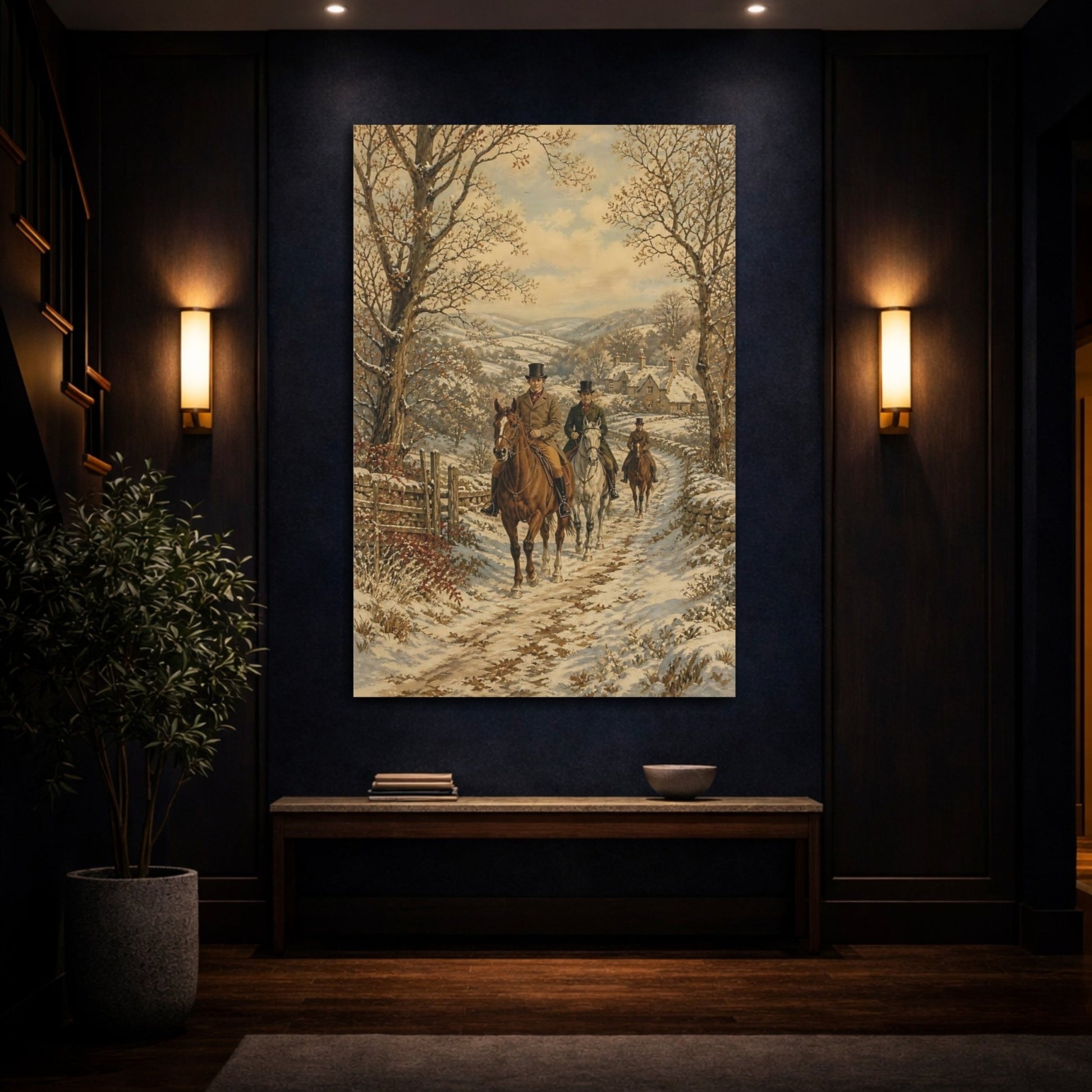 Ornamental Pastoral Tapestry Painting Style Horse Canvas Wall Art Print – Traditional Living Room, Above Couch - YesArtYes