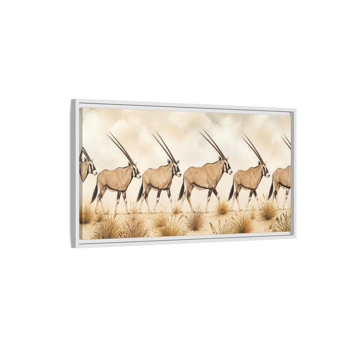 Side Mockup 1. Oryx Animals Parade shown as framed canvas print