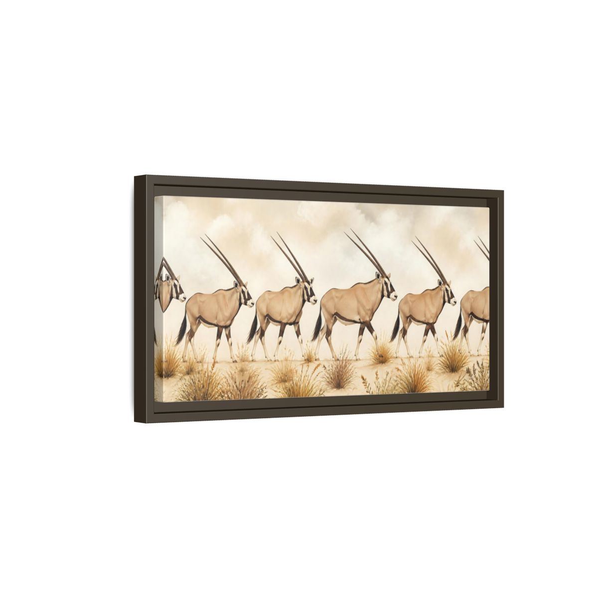 Side Mockup 7. Oryx Animals Parade shown as framed canvas print