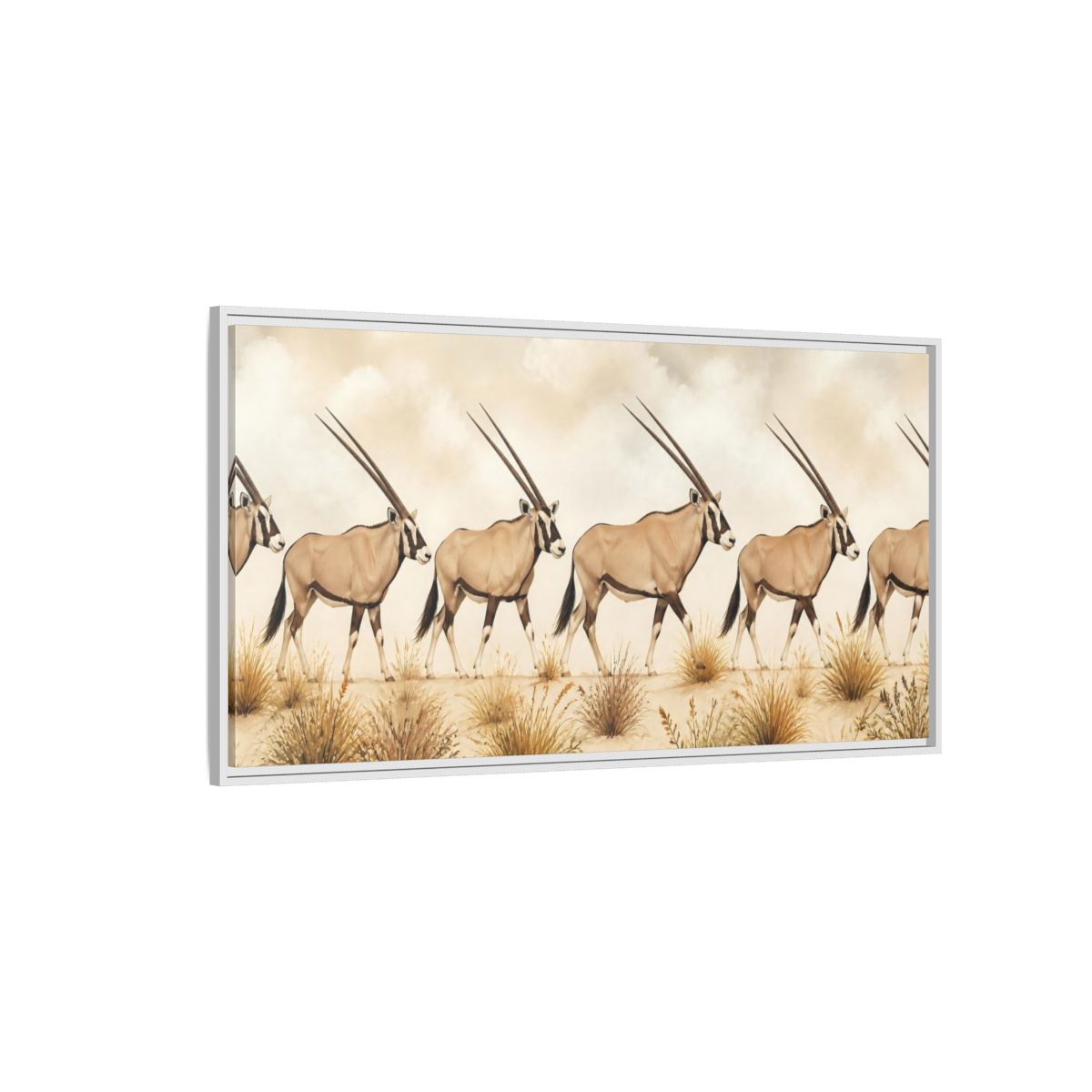 Side Mockup 3. Oryx Animals Parade shown as framed canvas print