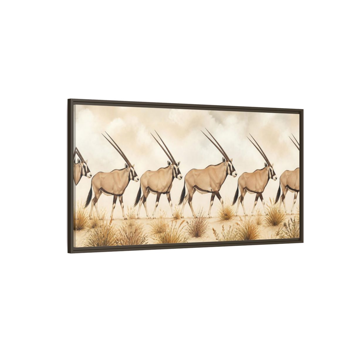 Side Mockup 4. Oryx Animals Parade shown as framed canvas print