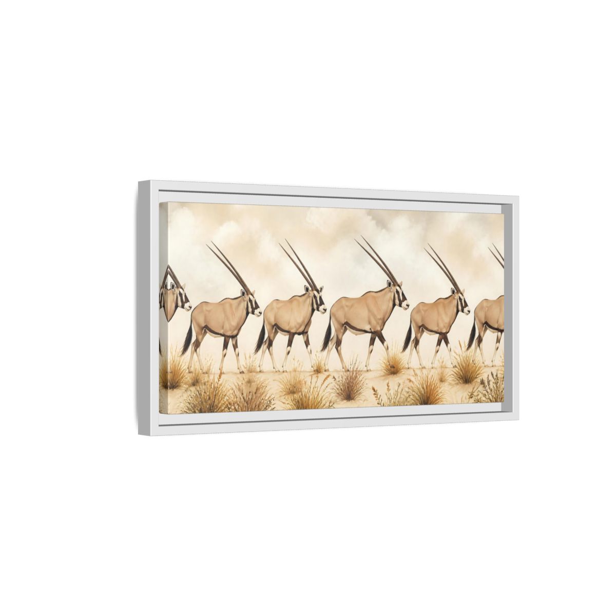Side Mockup 6. Oryx Animals Parade shown as framed canvas print