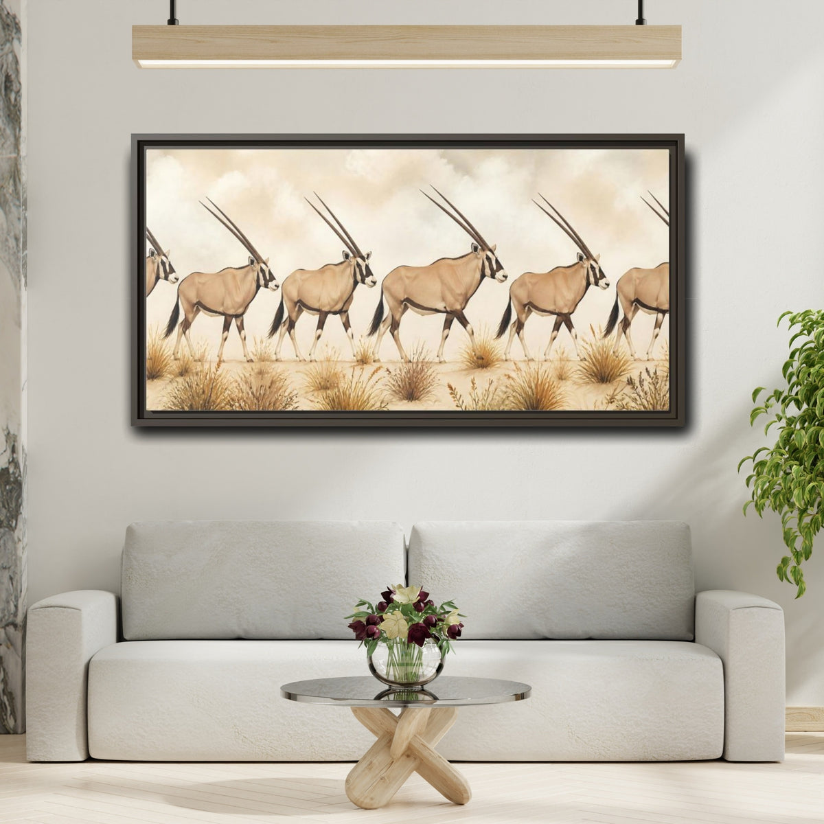 Mockup 2. Oryx Animals Parade shown as framed canvas print