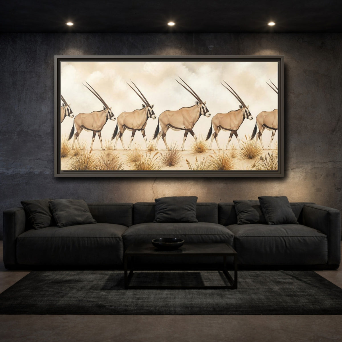 Mockup 3. Oryx Animals Parade shown as framed canvas print