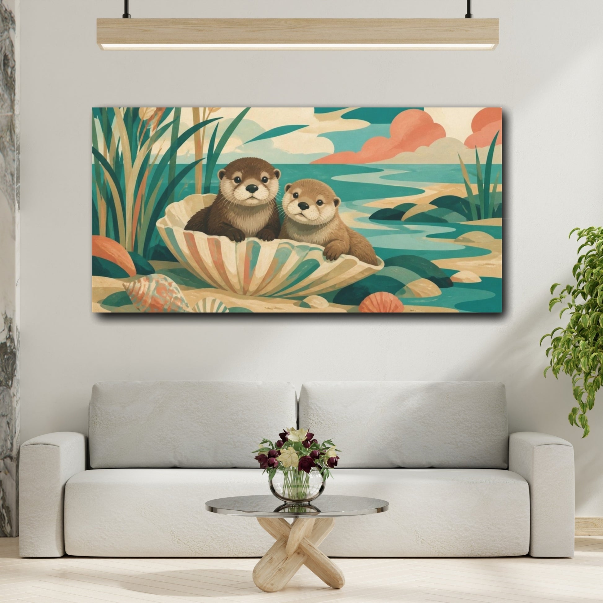 Mockup 2. Otter Pups In Shell shown as canvas print
