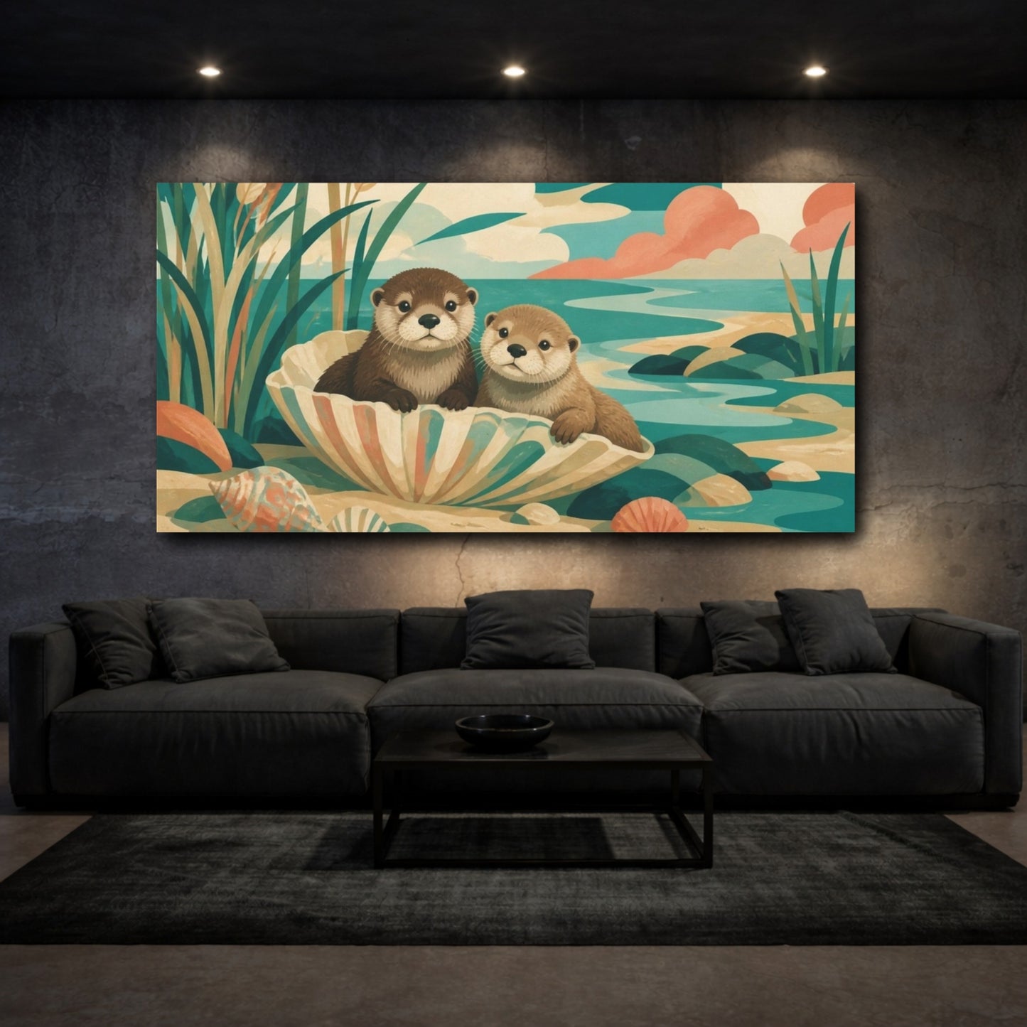 Mockup 3. Otter Pups In Shell shown as canvas print