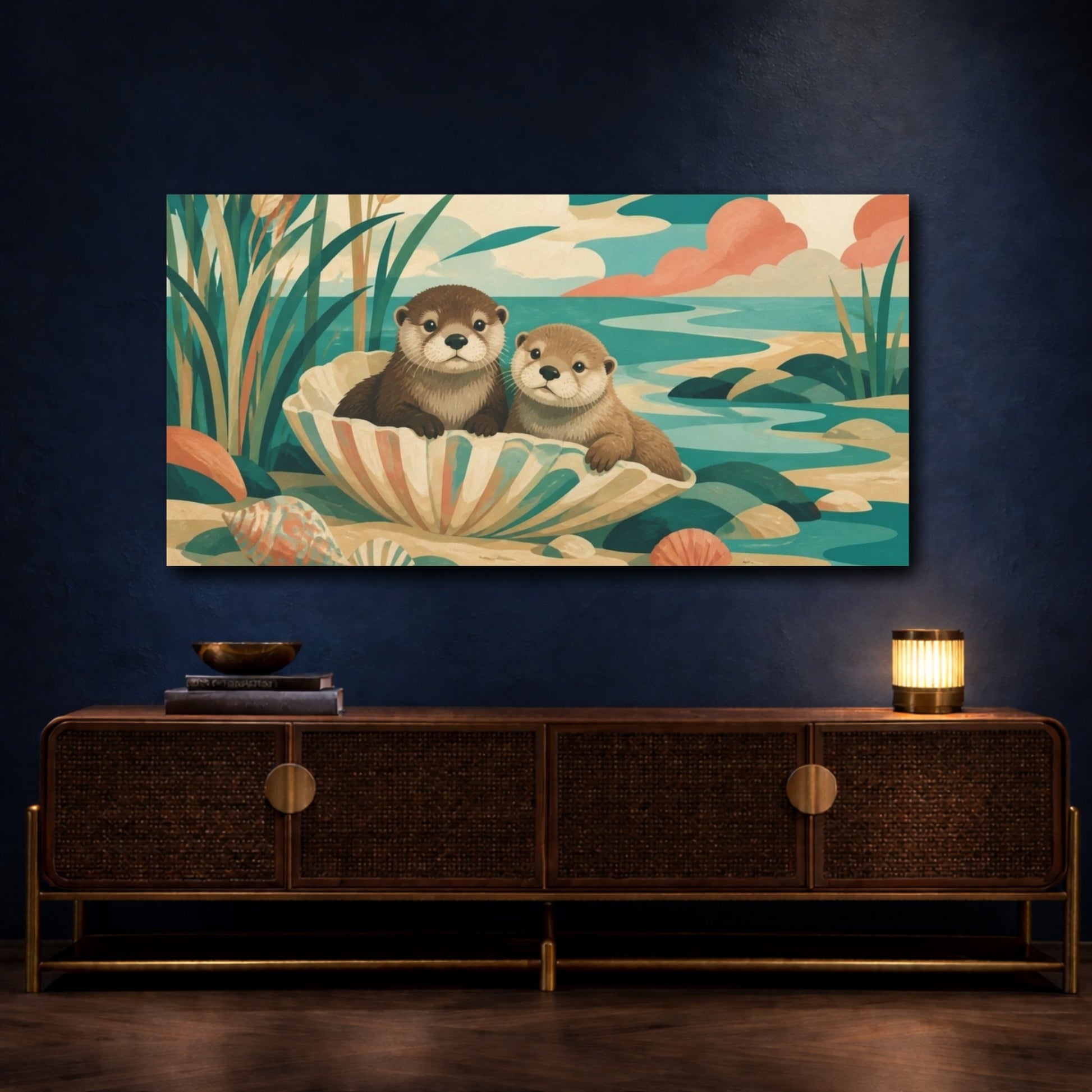 Mockup 4. Otter Pups In Shell shown as canvas print