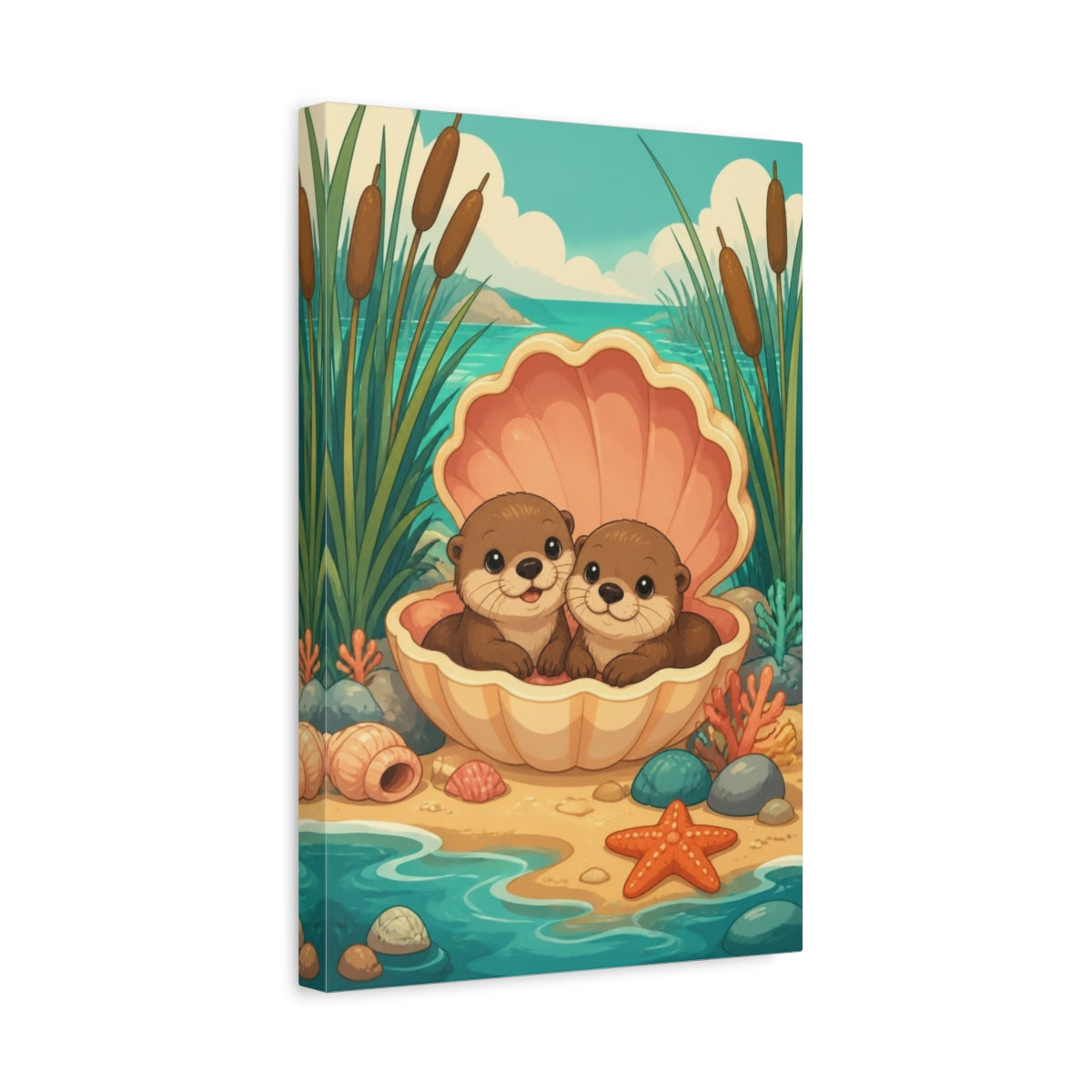 Side Mockup 4. Otter Pups Kids Room shown as canvas print
