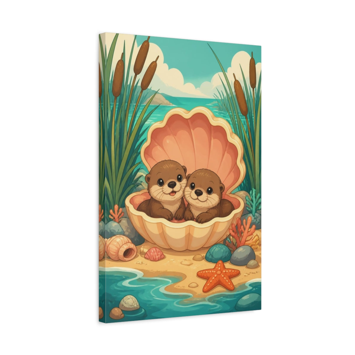 Side Mockup 3. Otter Pups Kids Room shown as canvas print