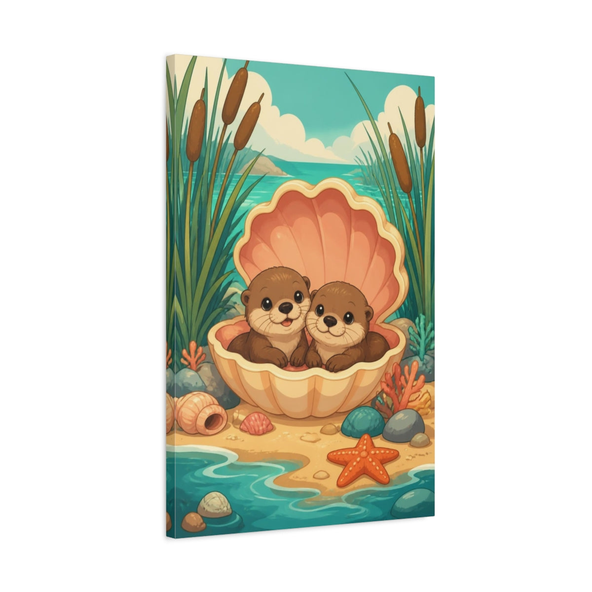 Side Mockup 2. Otter Pups Kids Room shown as canvas print