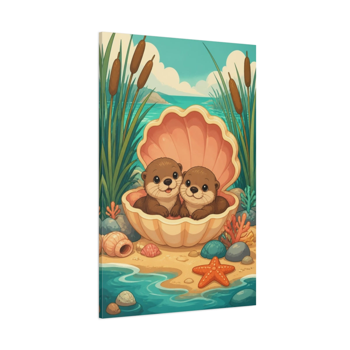 Side Mockup 1. Otter Pups Kids Room shown as canvas print