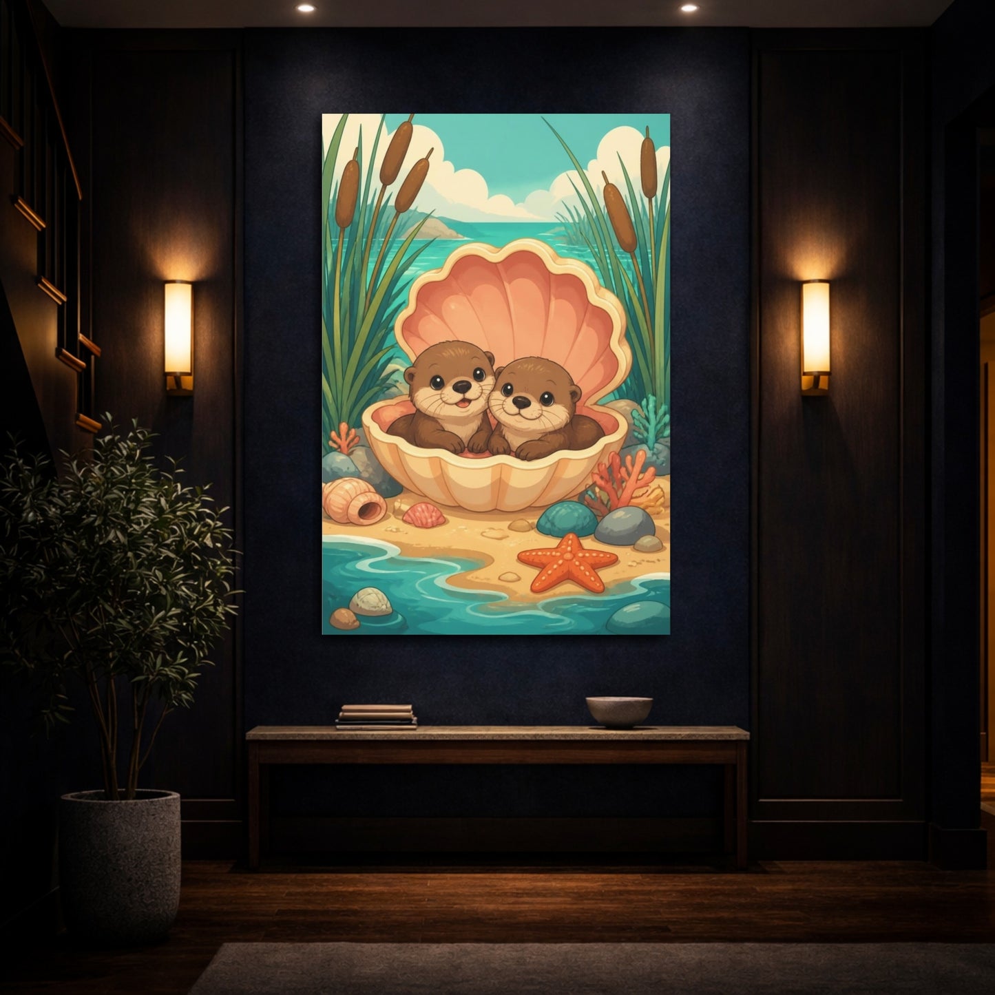 Mockup 4. Otter Pups Kids Room shown as canvas print