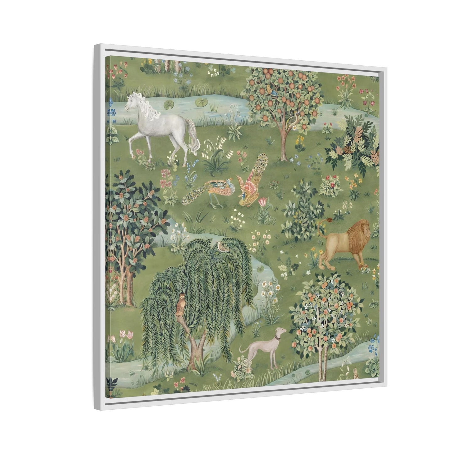 Owl Willow Green Morris Canvas Wall Art Animal Print - YesArtYes