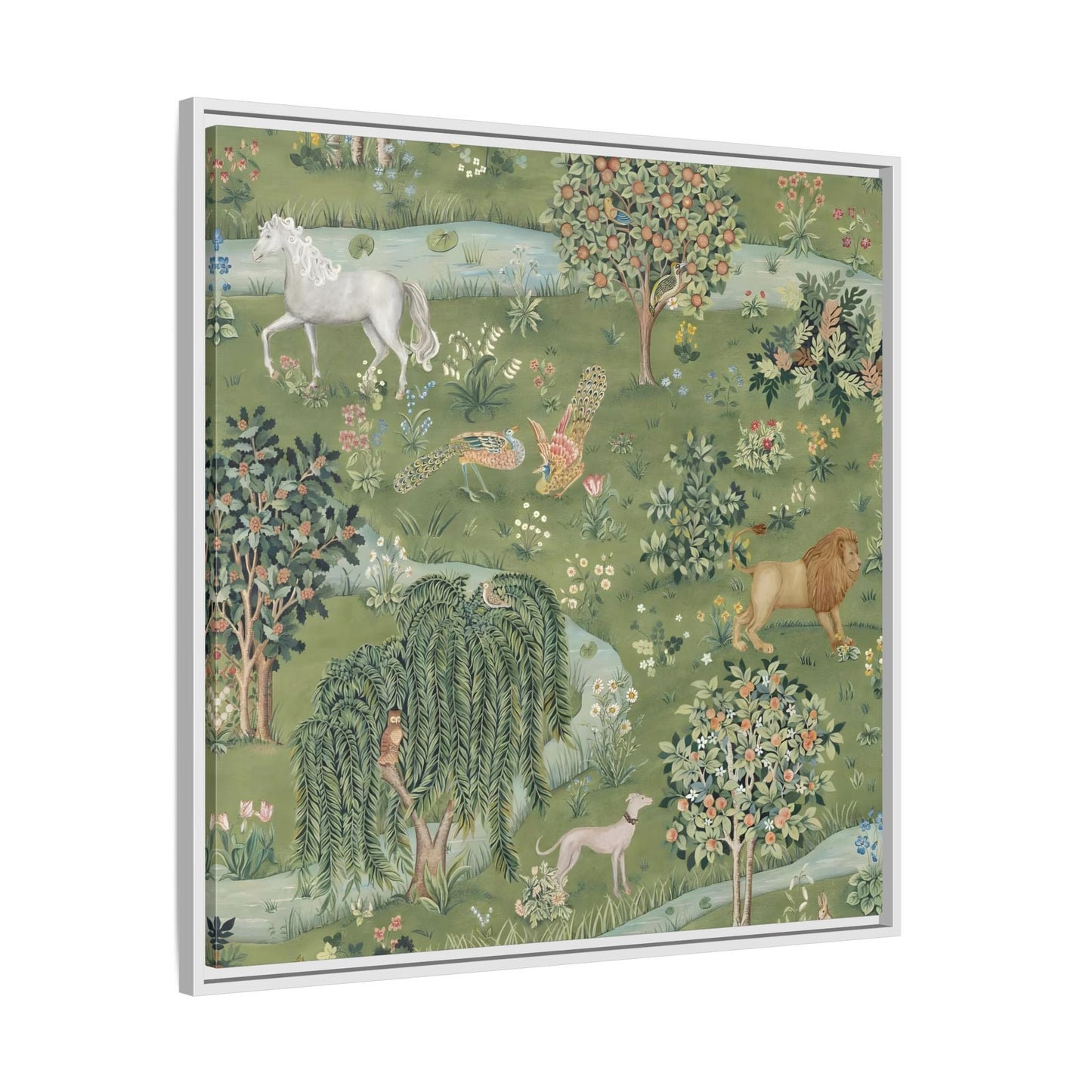 Owl Willow Green Morris Canvas Wall Art Animal Print - YesArtYes