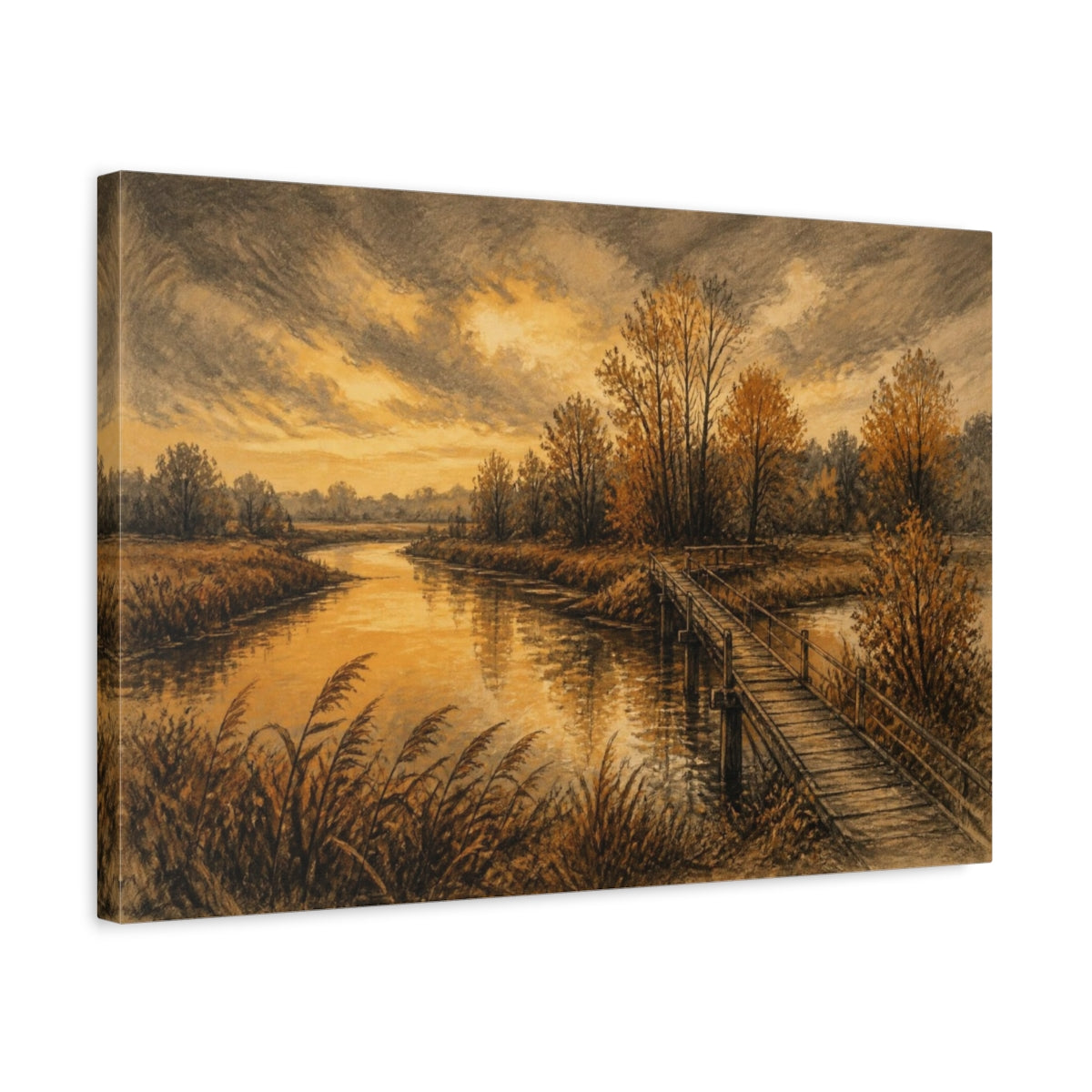 Side Mockup 3. Oxbow River Footbridge shown as canvas print