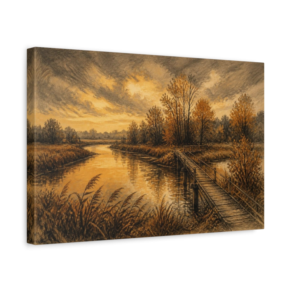 Side Mockup 4. Oxbow River Footbridge shown as canvas print