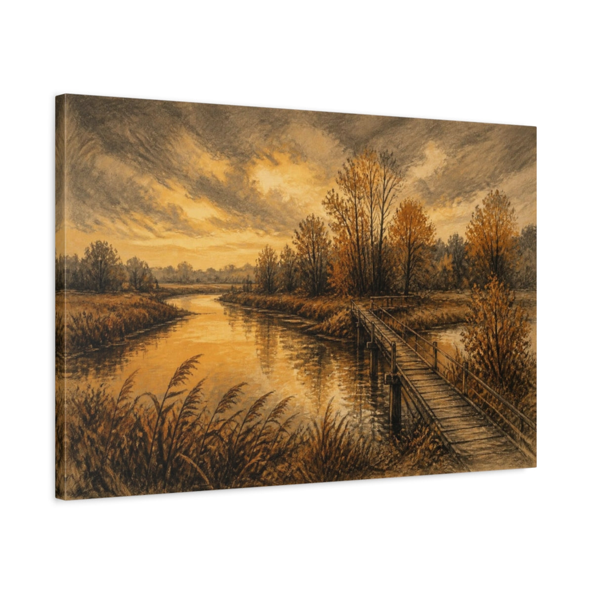 Side Mockup 2. Oxbow River Footbridge shown as canvas print
