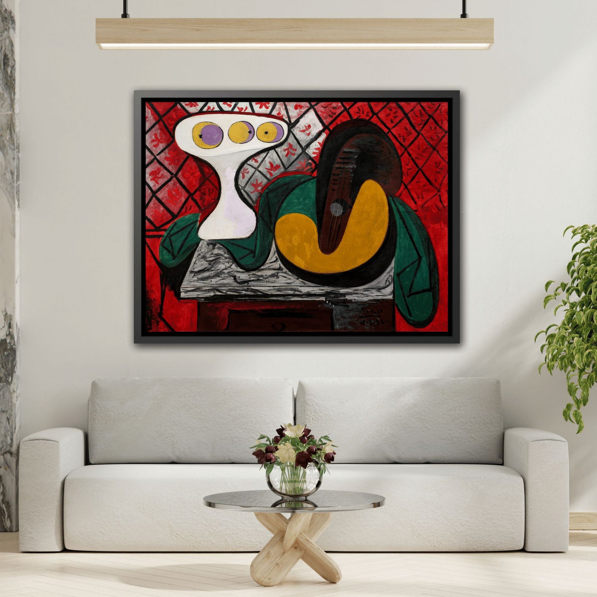 Pablo Picasso Compotier and Guitar - Framed Canvas Wall Art Reproduction Print